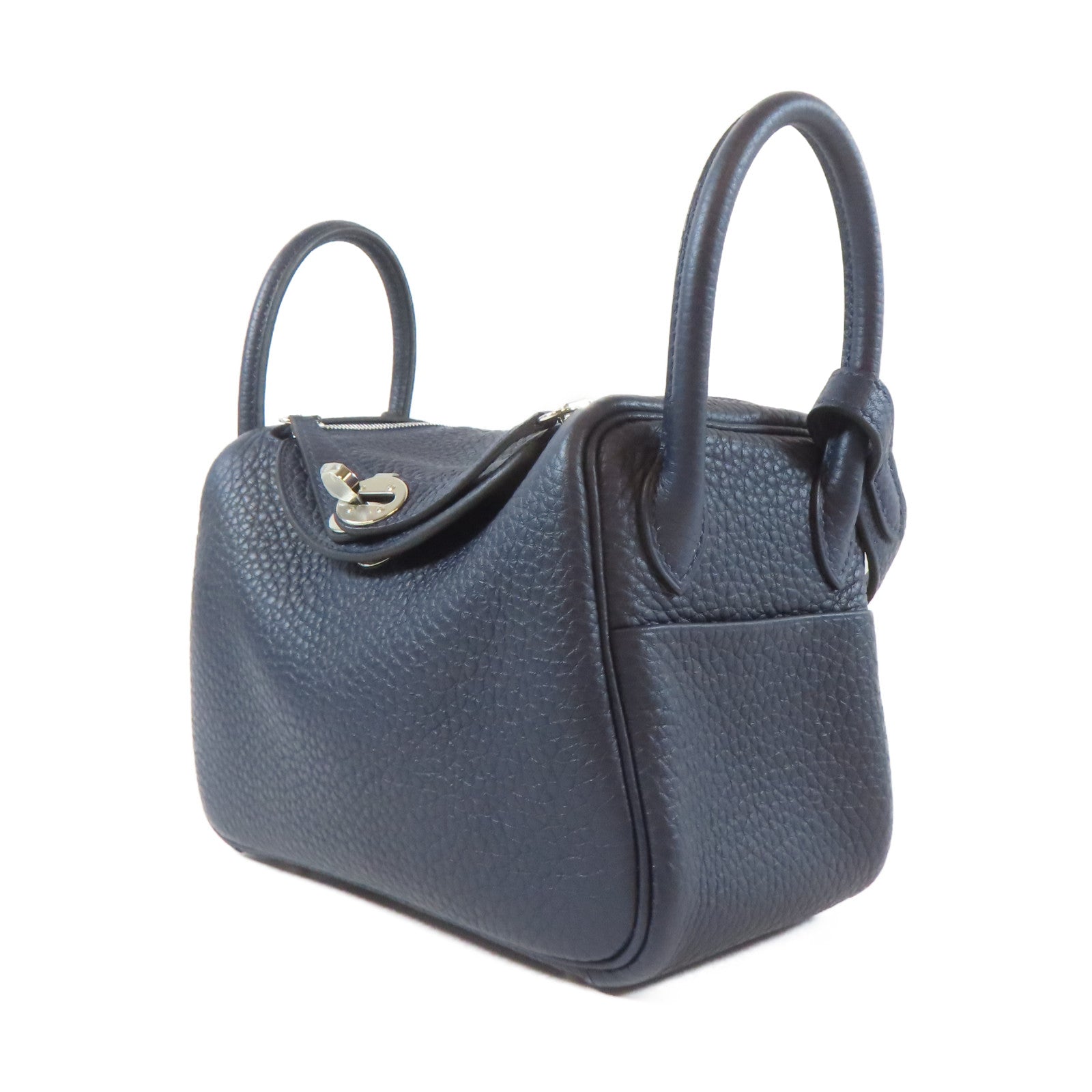 HERMES Clemence皮革Mini Lindy銀扣肩背袋深夜藍