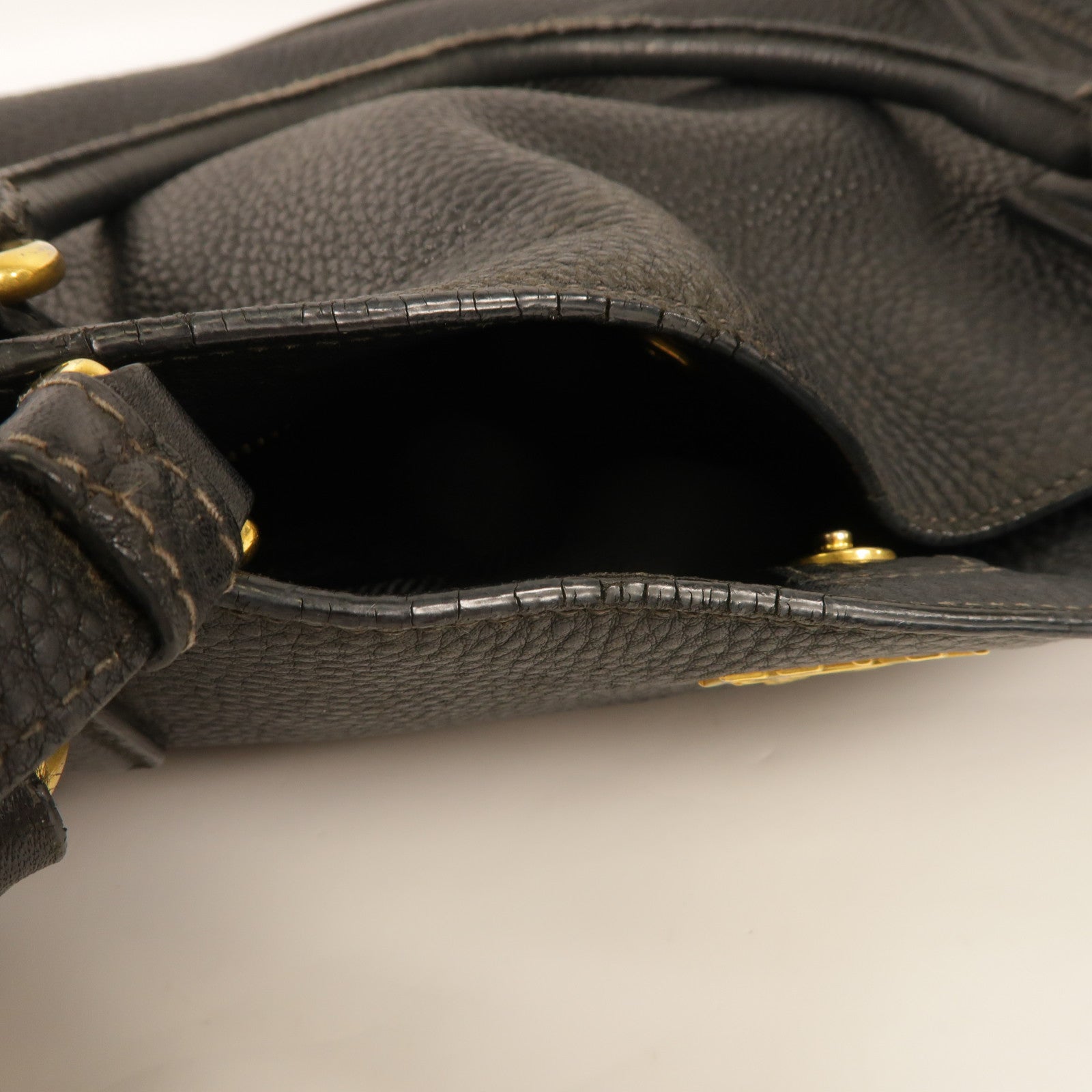 PRADA Side Pocket Tote Bag Handbag 2 Way Shoulder Bag Calfskin Leather Black