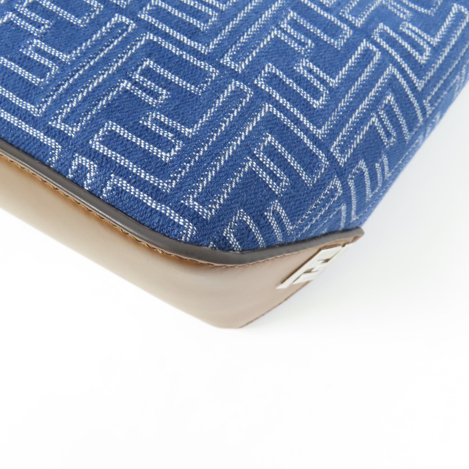 FENDI 【激減優惠】牛仔布/皮革FF Shopping Bag Small銀扣手挽袋