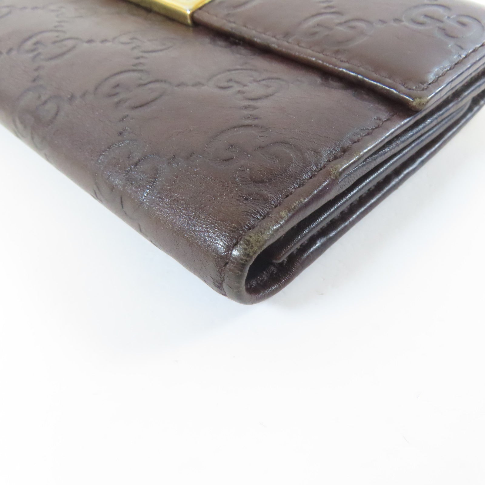 GUCCI 牛皮皮革Long Wallet銀扣長錢包啡色