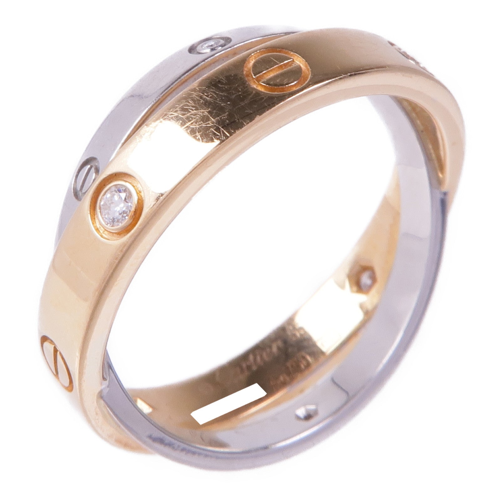 CARTIER 18K玫瑰金/白金Double Love Ring 6D鑽石戒指Cartier#55/US#7.5