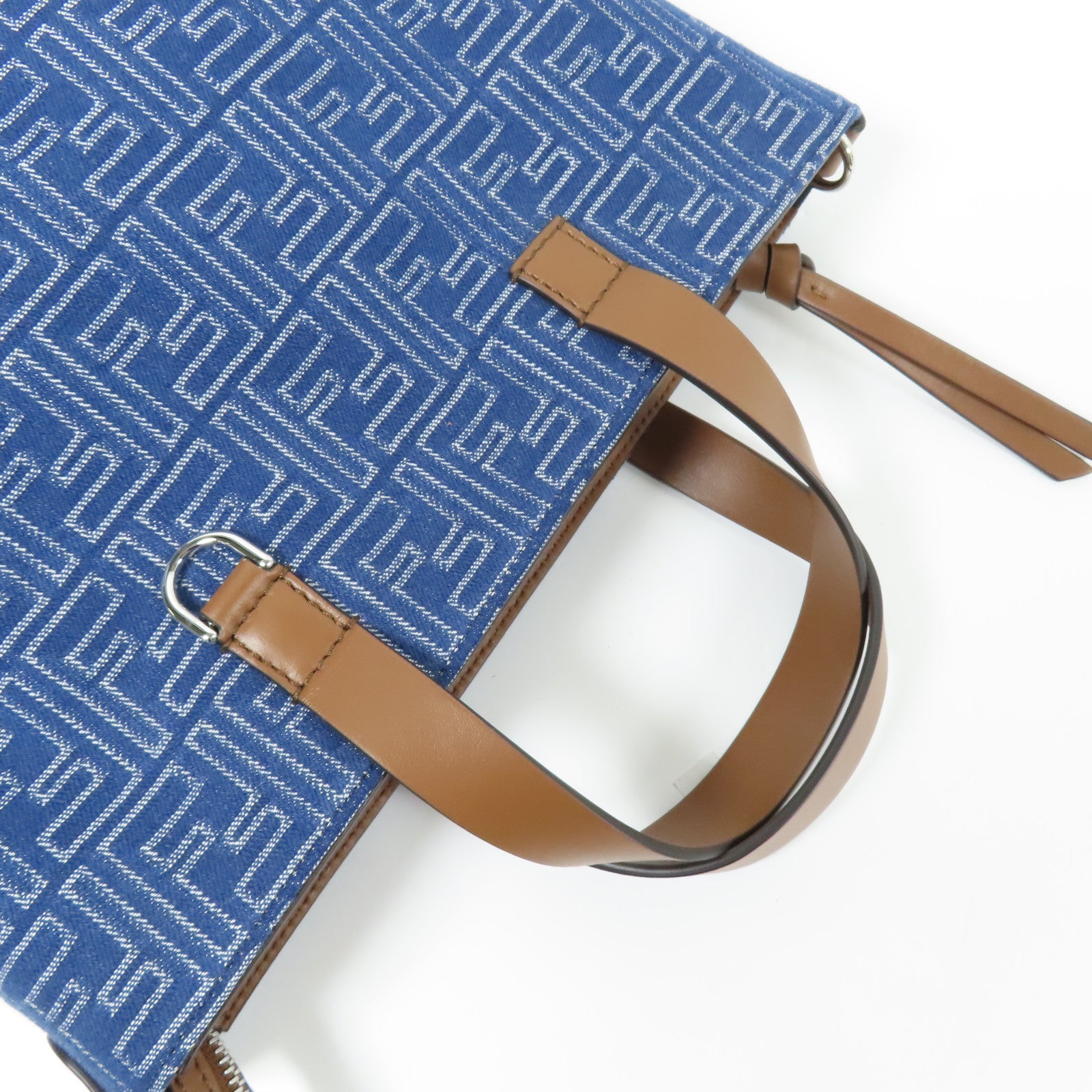 FENDI 【激減優惠】牛仔布/皮革FF Shopping Bag Small銀扣手挽袋