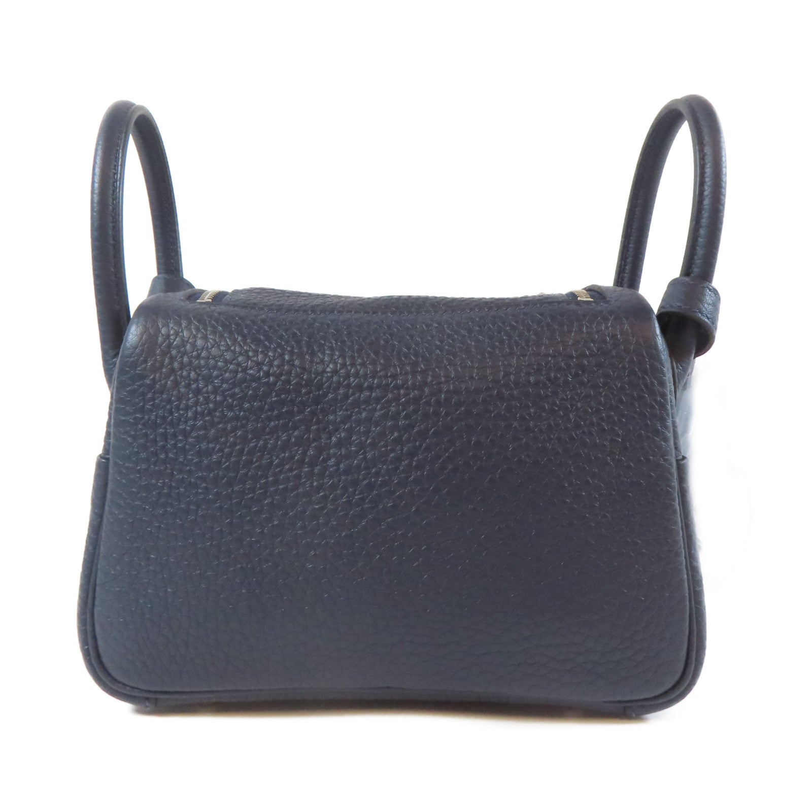 HERMES Clemence皮革Mini Lindy銀扣肩背袋深夜藍