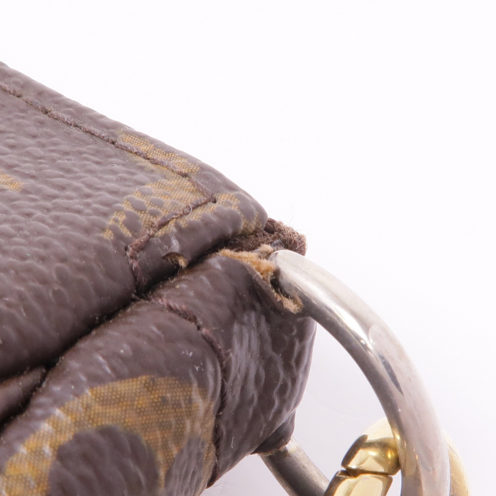 LOUIS VUITTON Monogram Pochette Accessoires金扣手挽袋棕色