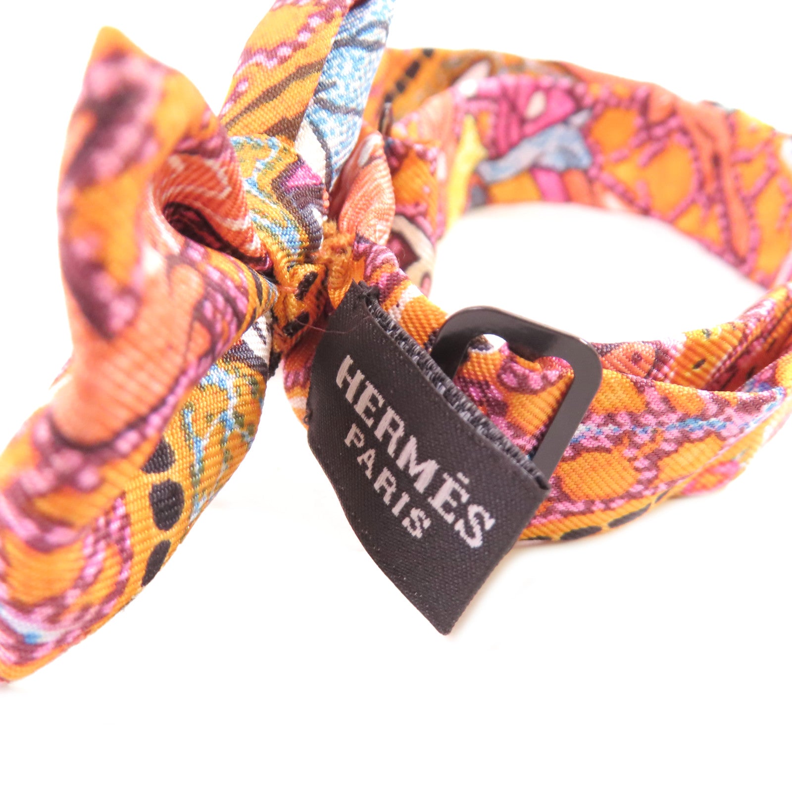 HERMES 絲質Bowtie蝴蝶領帶結橙色/彩色