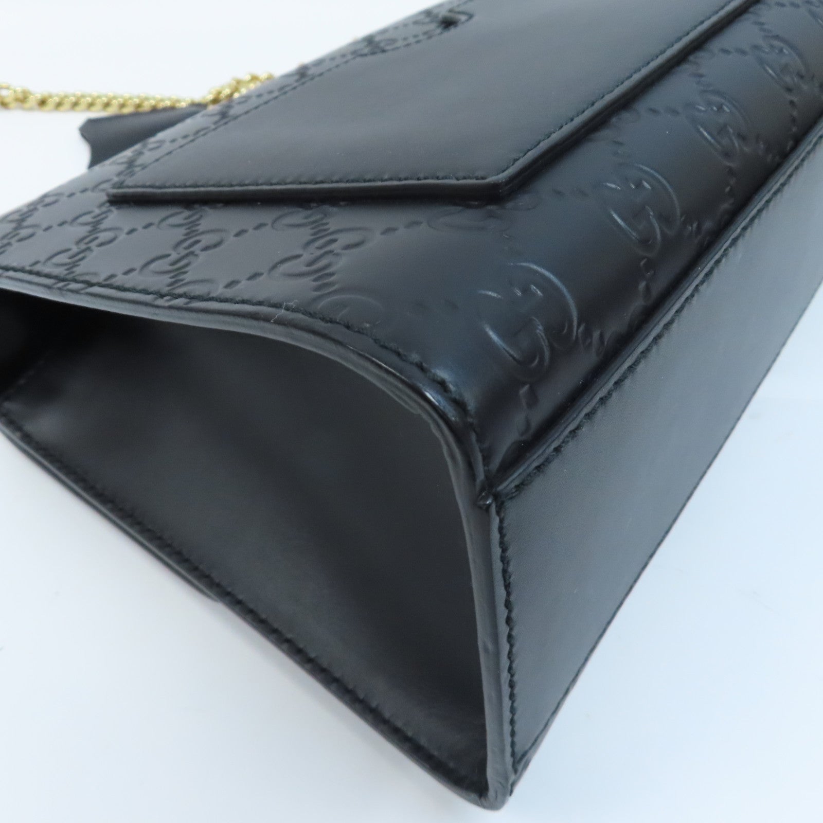 GUCCI 牛皮皮革Shoulder Bag金扣鏈帶肩背袋黑色