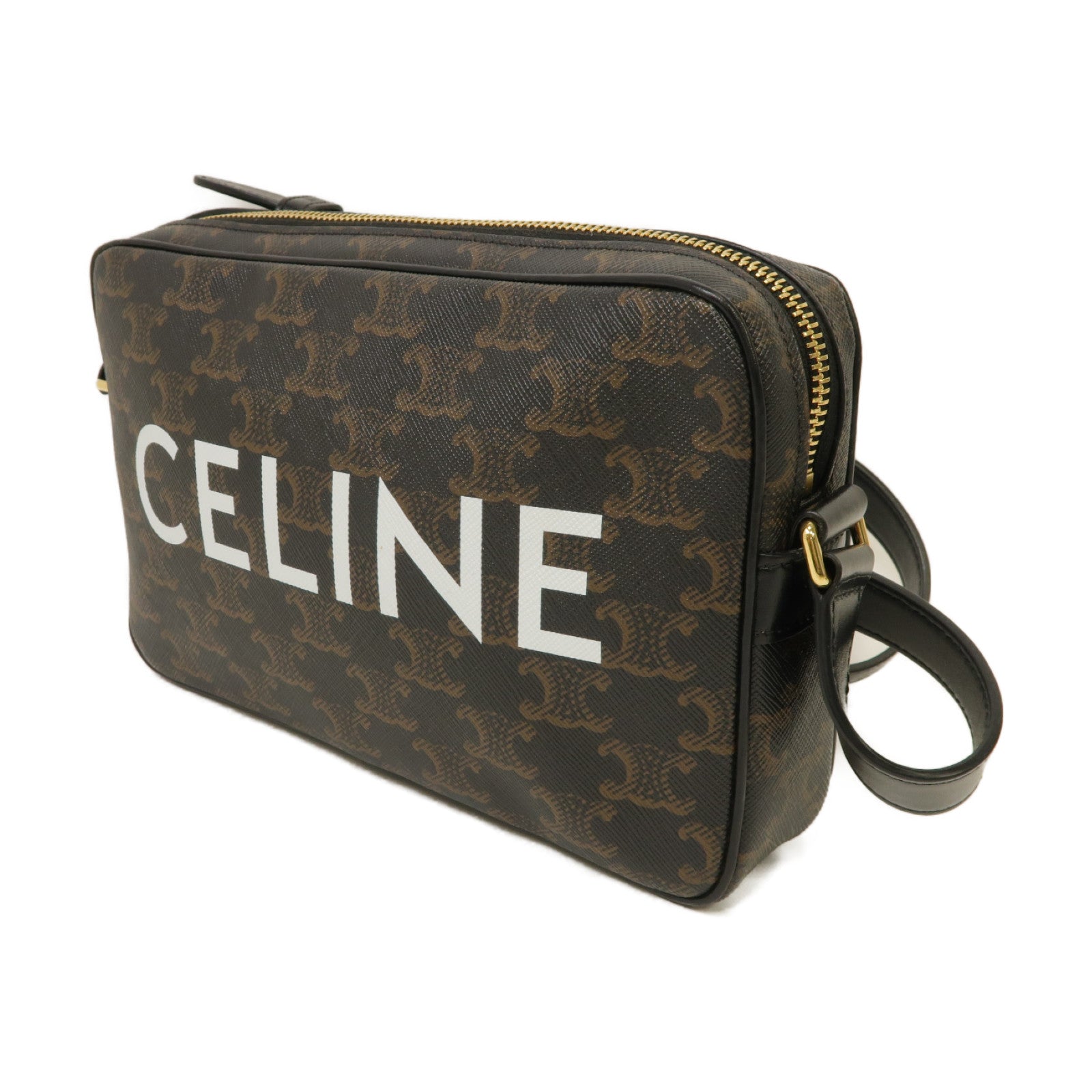 CELINE 塗層帆布Medium Messenger Bag金扣肩背袋棕色