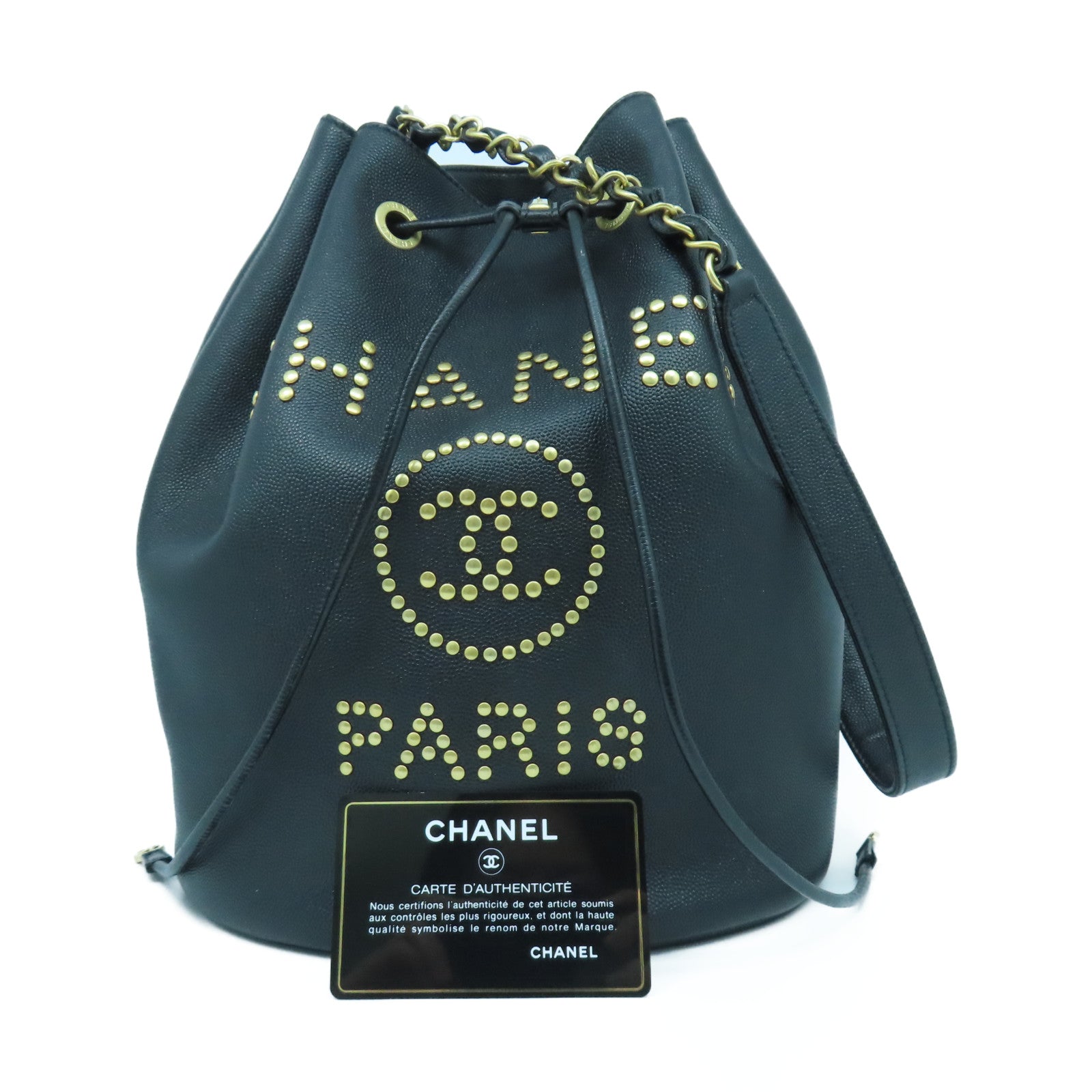 CHANEL 【激減優惠】牛皮皮革Bucket Bag金扣鏈帶肩背袋黑色