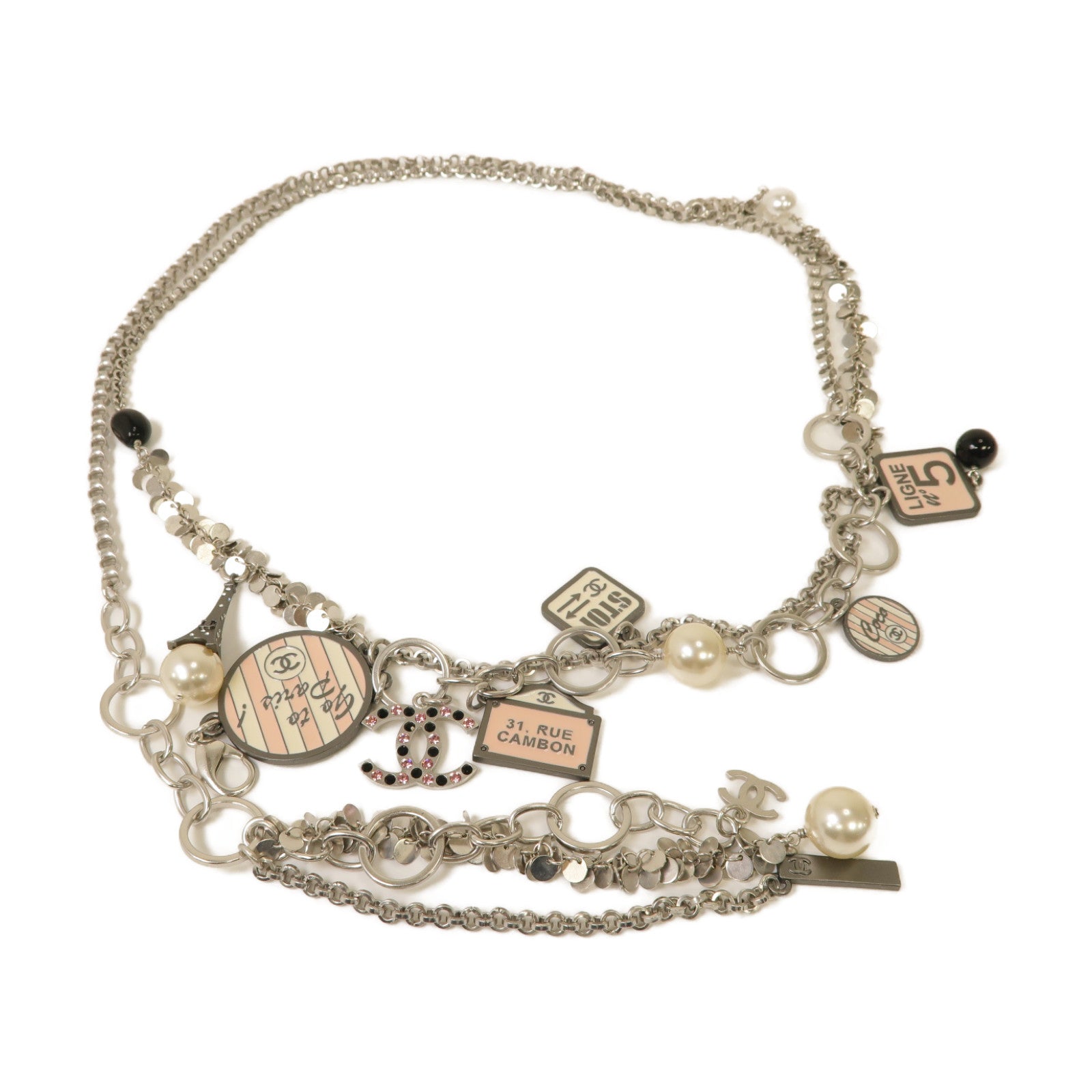 CHANEL 金屬/PVC Chain Belt腰帶粉紅色/銀色