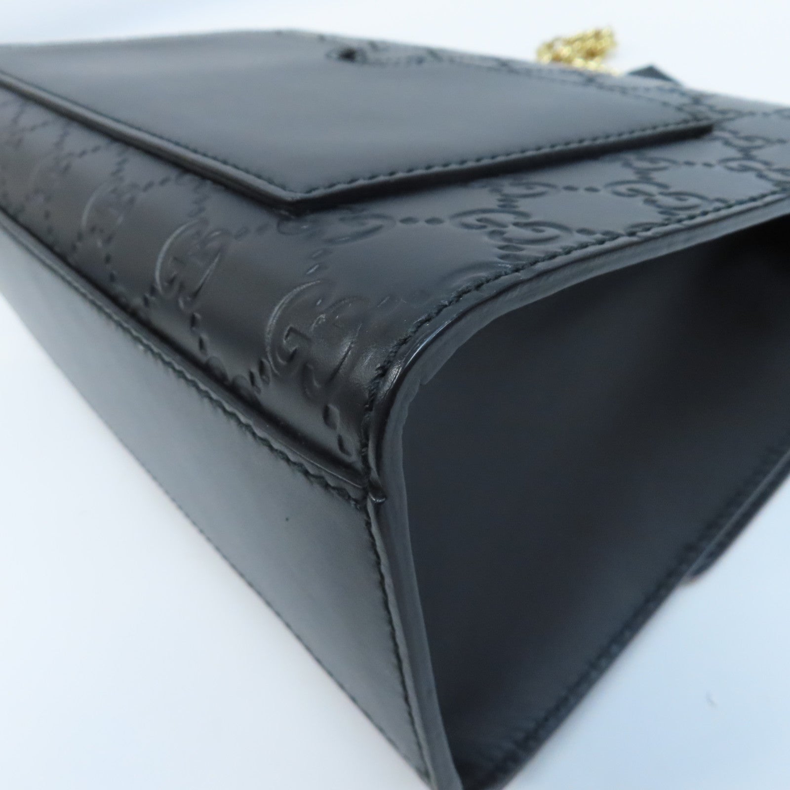 GUCCI 牛皮皮革Shoulder Bag金扣鏈帶肩背袋黑色
