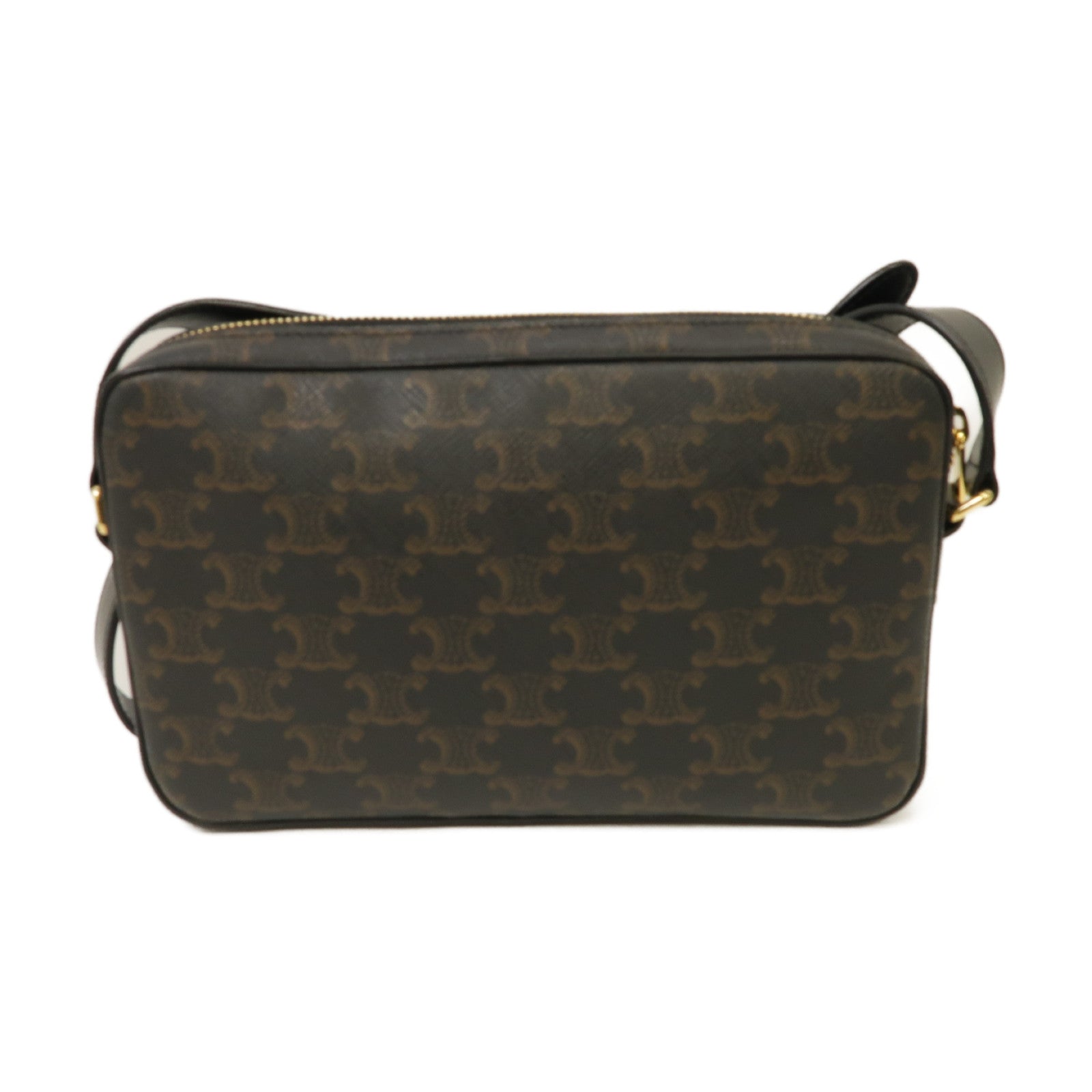 CELINE 塗層帆布Medium Messenger Bag金扣肩背袋棕色