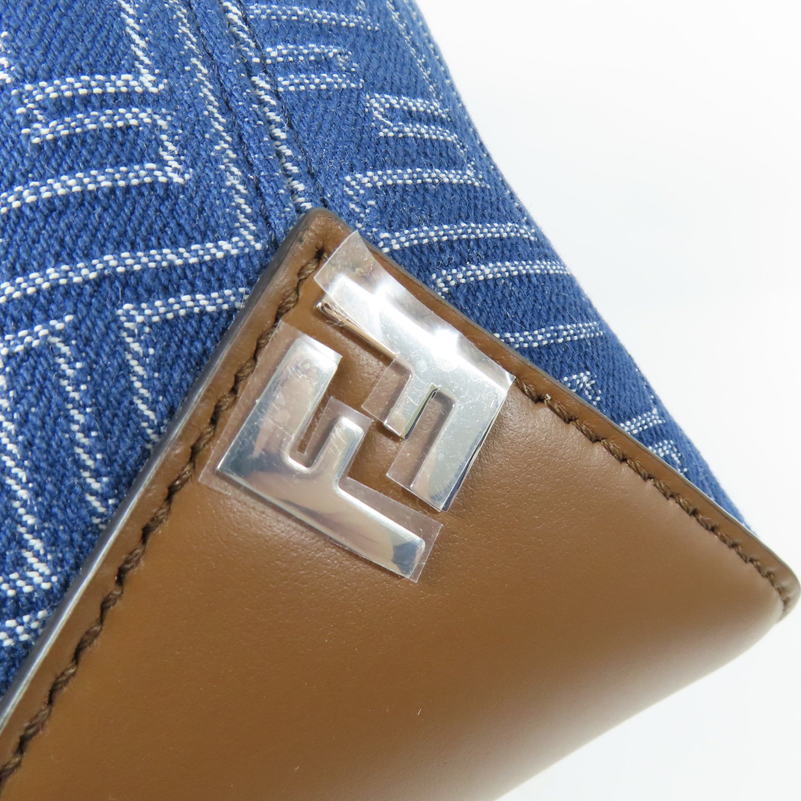 FENDI 【激減優惠】牛仔布/皮革FF Shopping Bag Small銀扣手挽袋