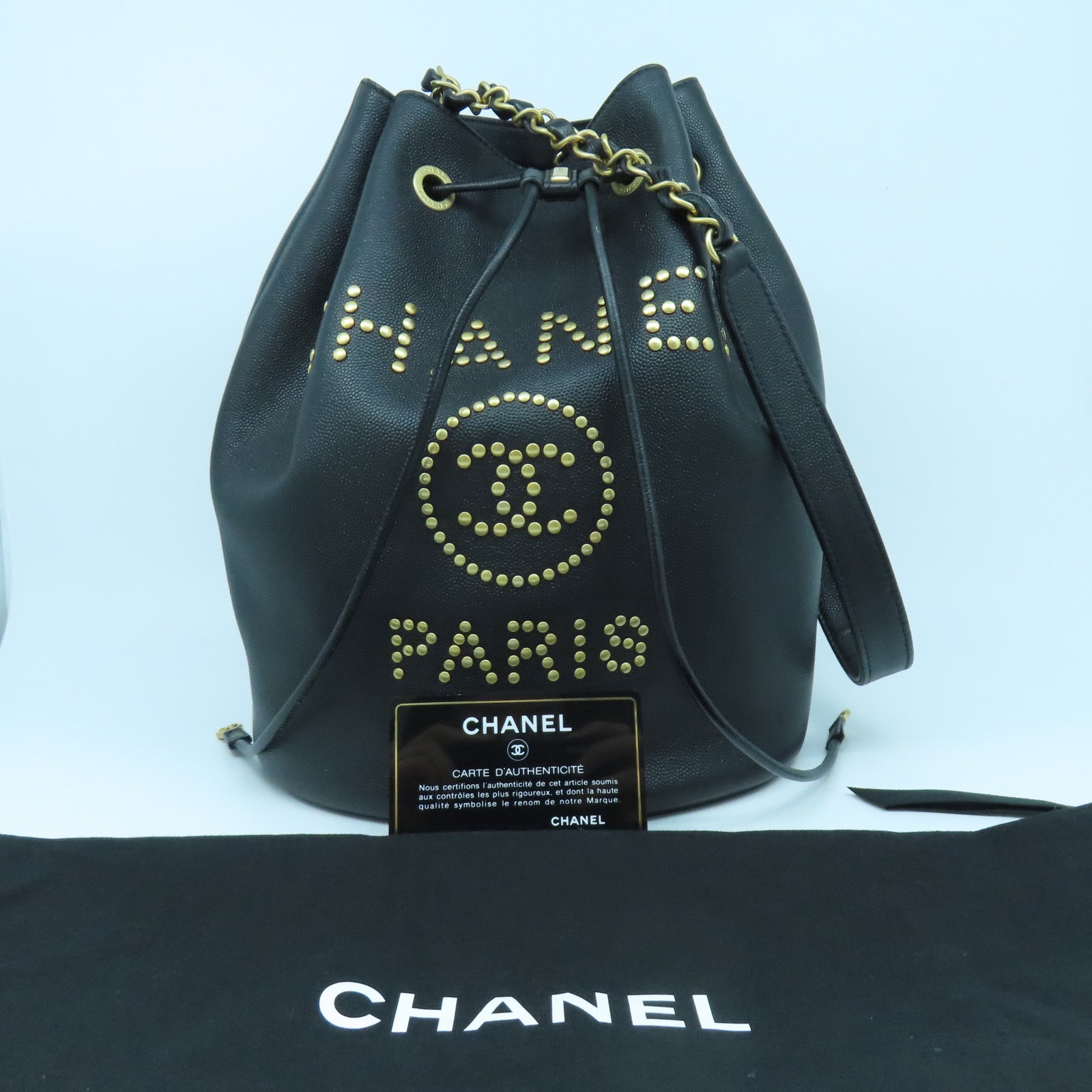 CHANEL 【激減優惠】牛皮皮革Bucket Bag金扣鏈帶肩背袋黑色