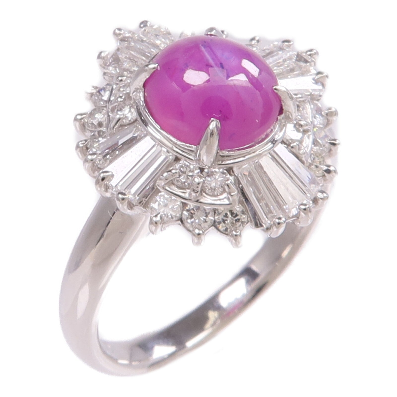 JEWELRY 【激減優惠】PT900鉑金Star Sapphire Diamond Ring紫色星光藍寶石/鑽石戒指US#5.75