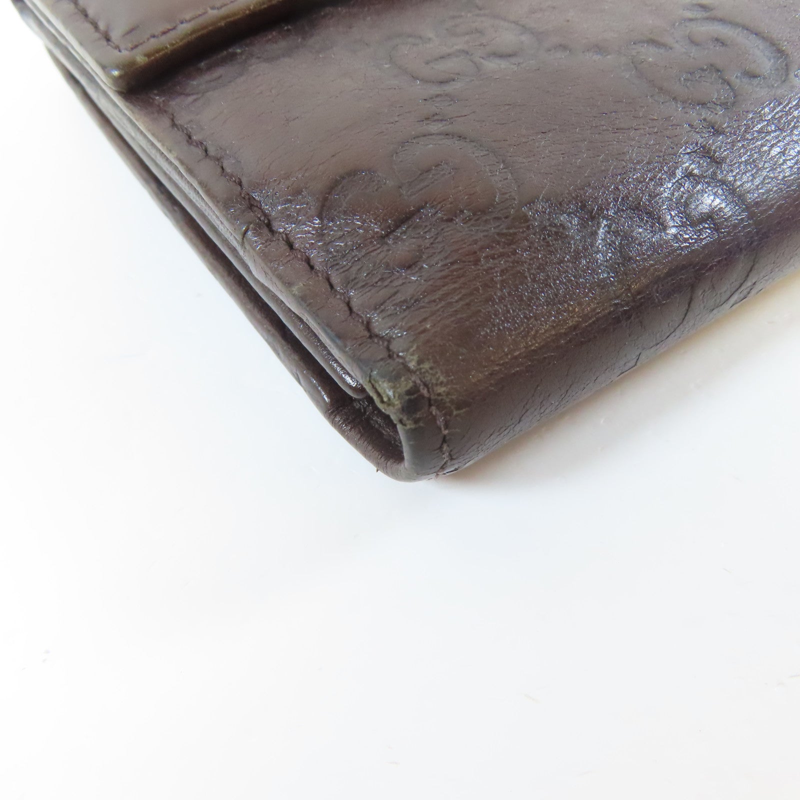 GUCCI 牛皮皮革Long Wallet銀扣長錢包啡色