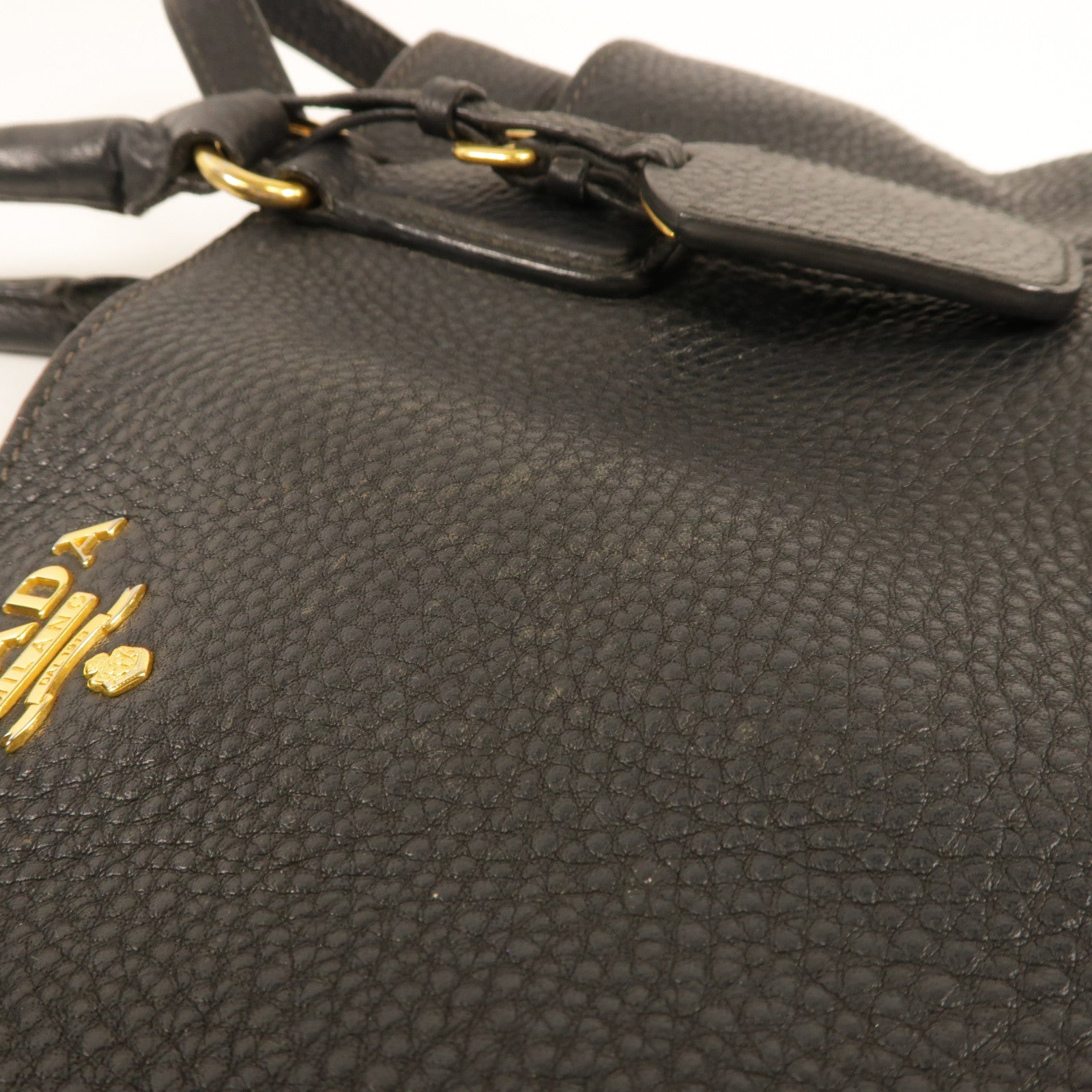 PRADA Side Pocket Tote Bag Handbag 2 Way Shoulder Bag Calfskin Leather Black