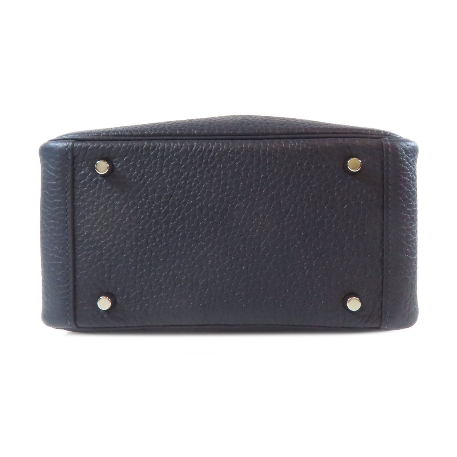HERMES Clemence皮革Mini Lindy銀扣肩背袋深夜藍