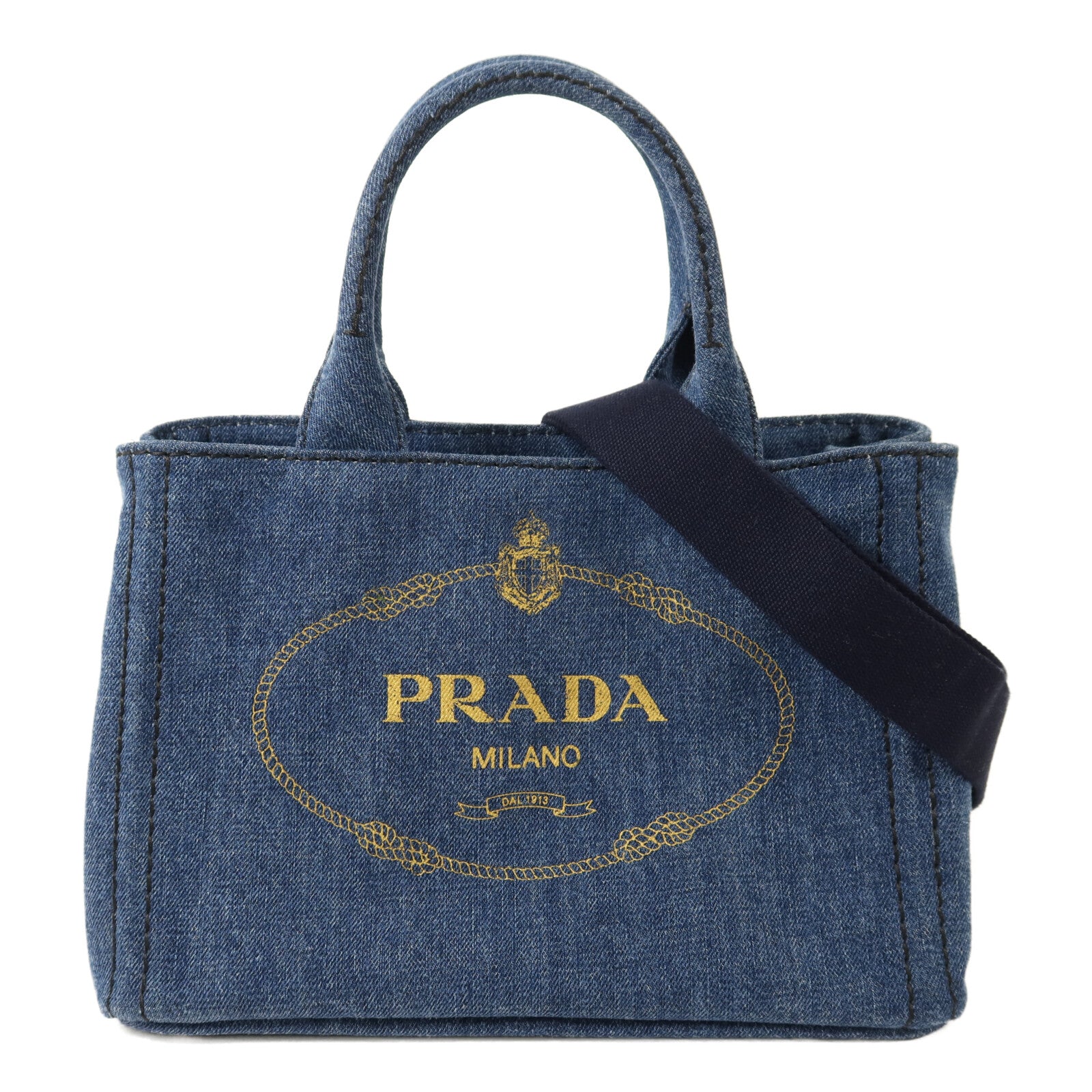PRADA 牛仔布2 Way Shoulder金扣手挽肩背兩用袋