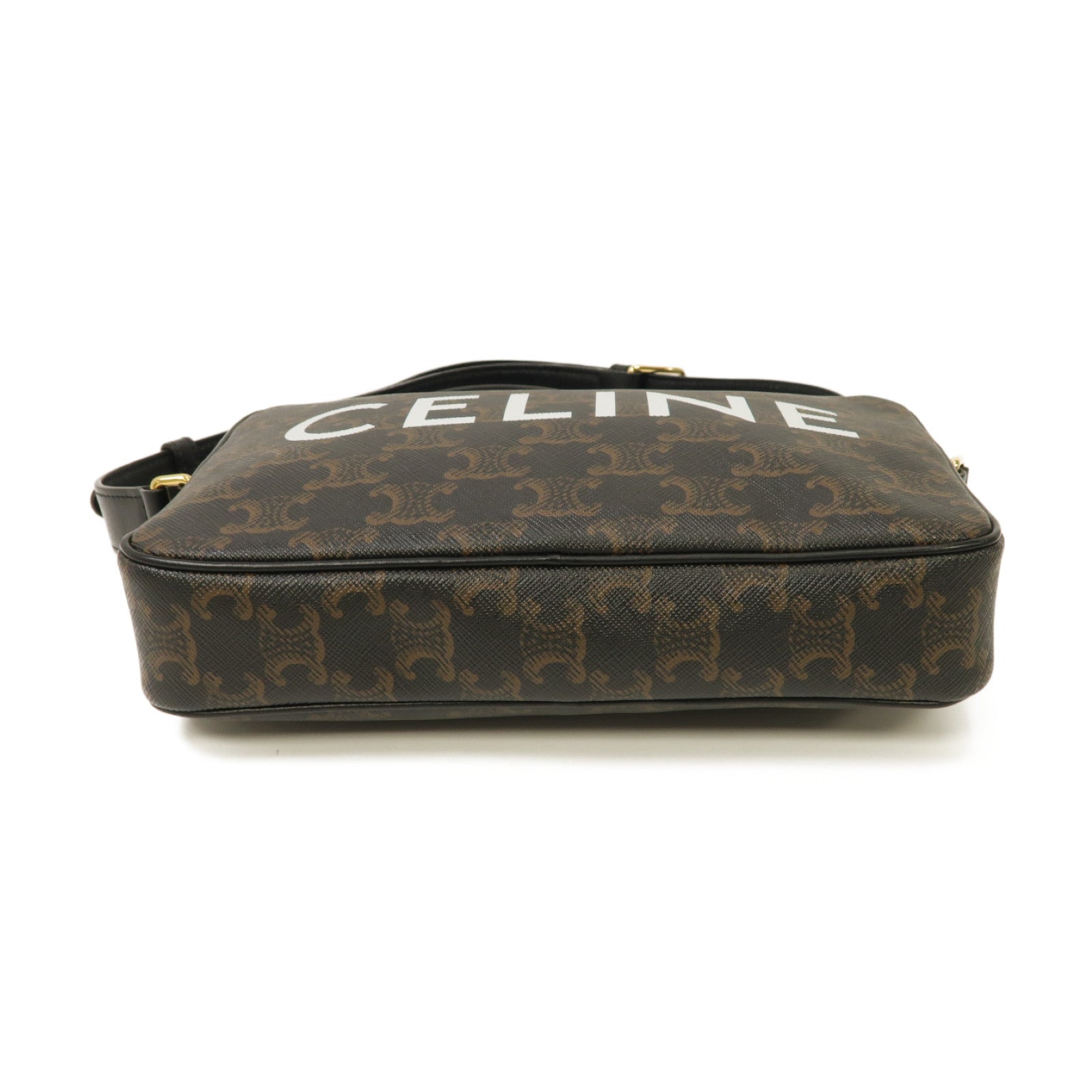 CELINE 塗層帆布Medium Messenger Bag金扣肩背袋棕色