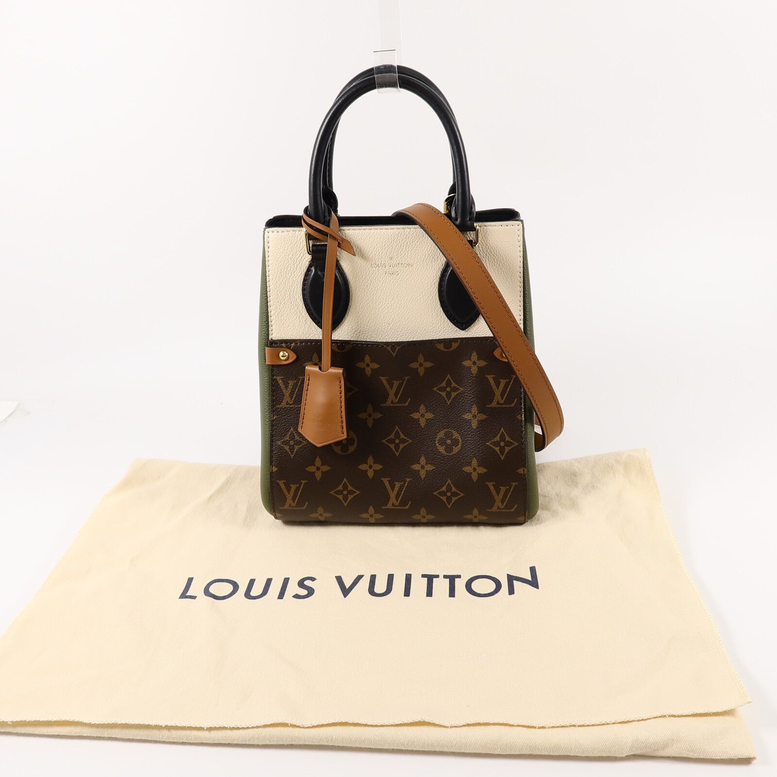 LOUIS VUITTON Monogram/牛皮皮革Fold Tote PM手挽肩背兩用袋
