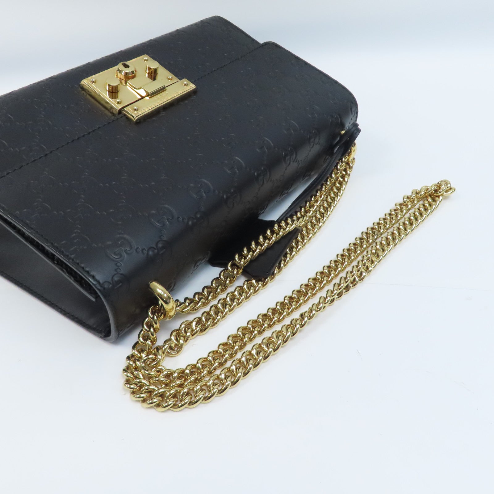 GUCCI 牛皮皮革Shoulder Bag金扣鏈帶肩背袋黑色