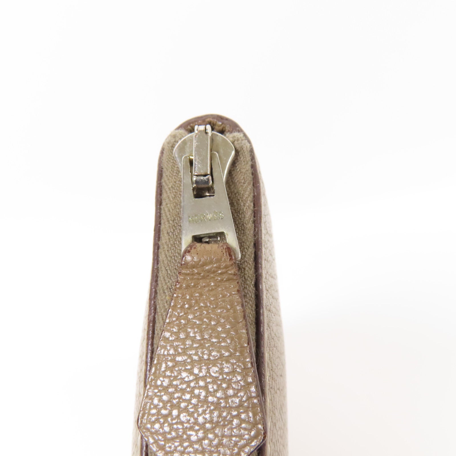 HERMES Chevre皮革Azap Wallet銀扣長錢包Etoupe