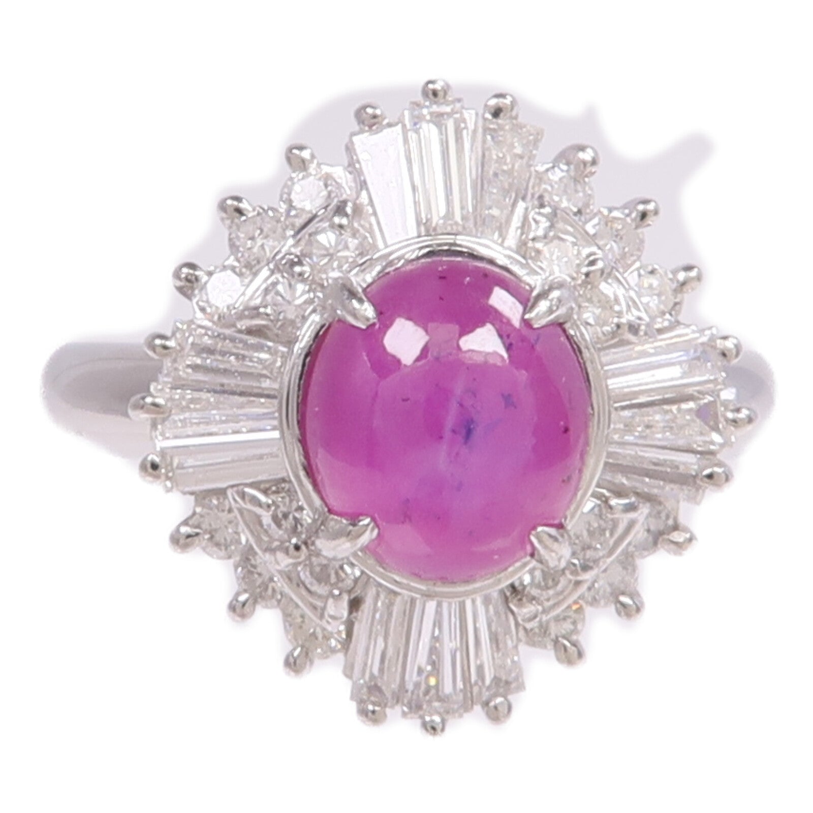 JEWELRY 【激減優惠】PT900鉑金Star Sapphire Diamond Ring紫色星光藍寶石/鑽石戒指US#5.75