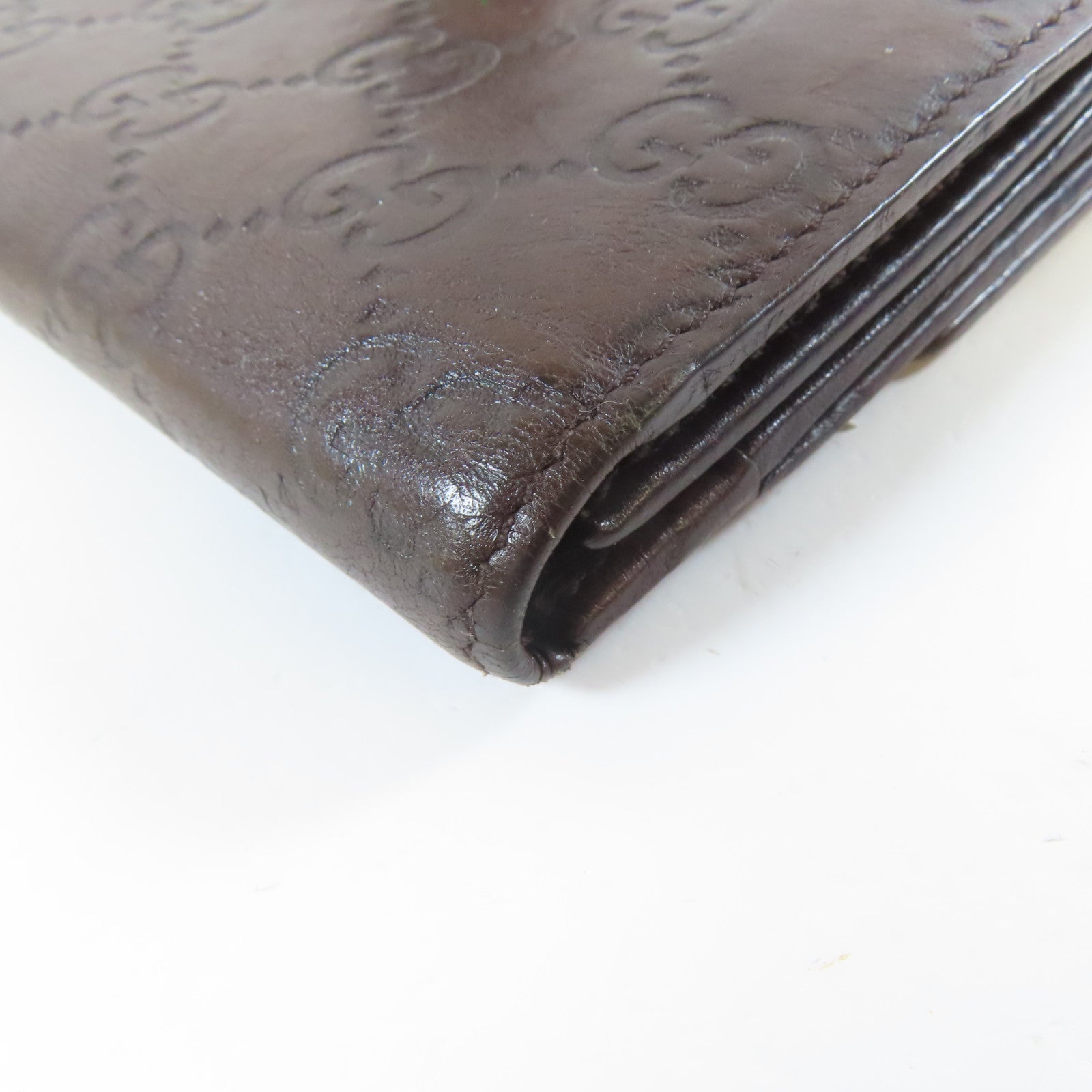 GUCCI 牛皮皮革Long Wallet銀扣長錢包啡色