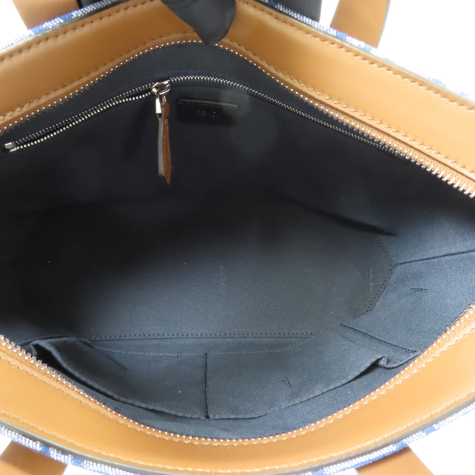FENDI 【激減優惠】牛仔布/皮革FF Shopping Bag Small銀扣手挽袋