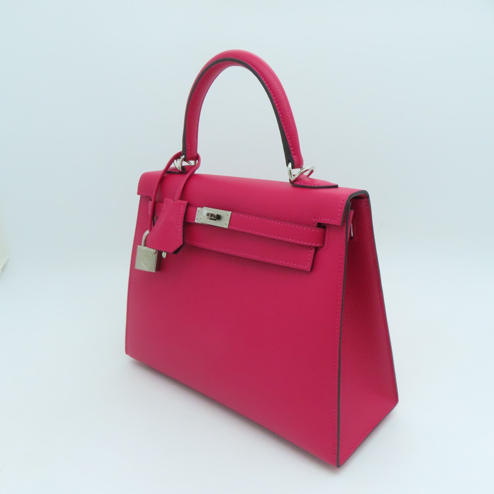 HERMES Epsom皮革Kelly 25 2 Way Bag银扣手挽肩背两用袋粉红色#90