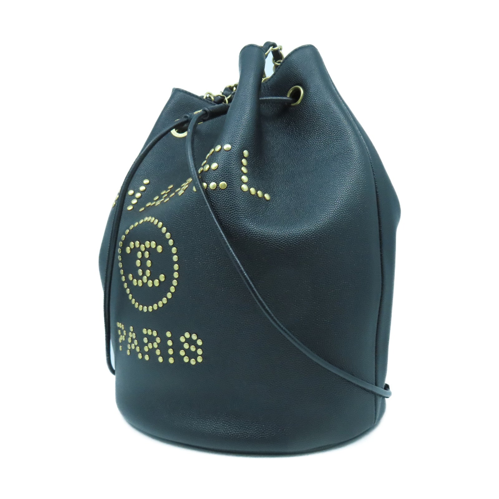 CHANEL 【激減優惠】牛皮皮革Bucket Bag金扣鏈帶肩背袋黑色