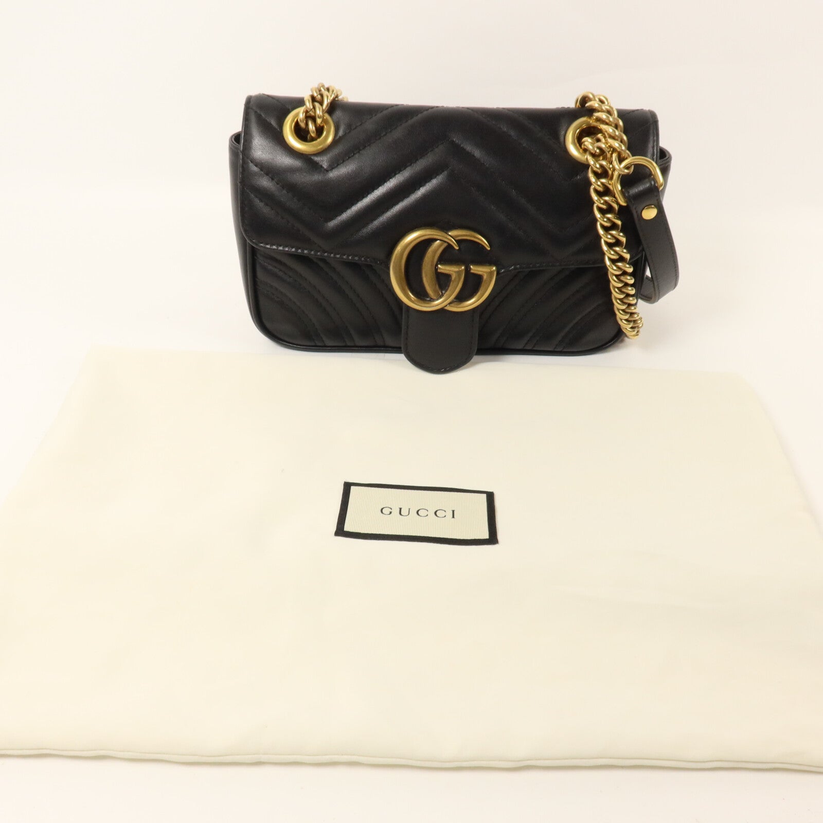 GUCCI 牛皮皮革GG Marmont Small鏈帶手挽肩背兩用袋
