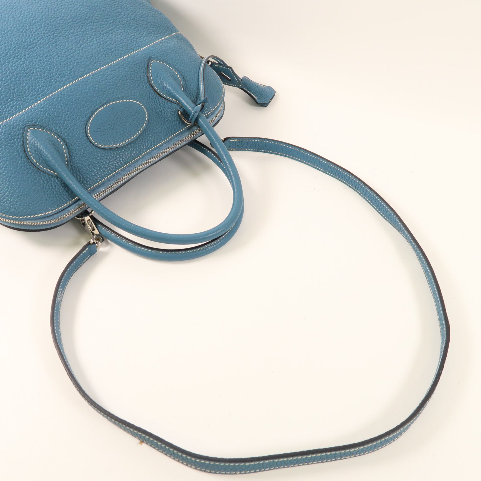 HERMES PHW Bolide 31 2 Way Shoulder Handbag Clemence Leather Bleu Jean