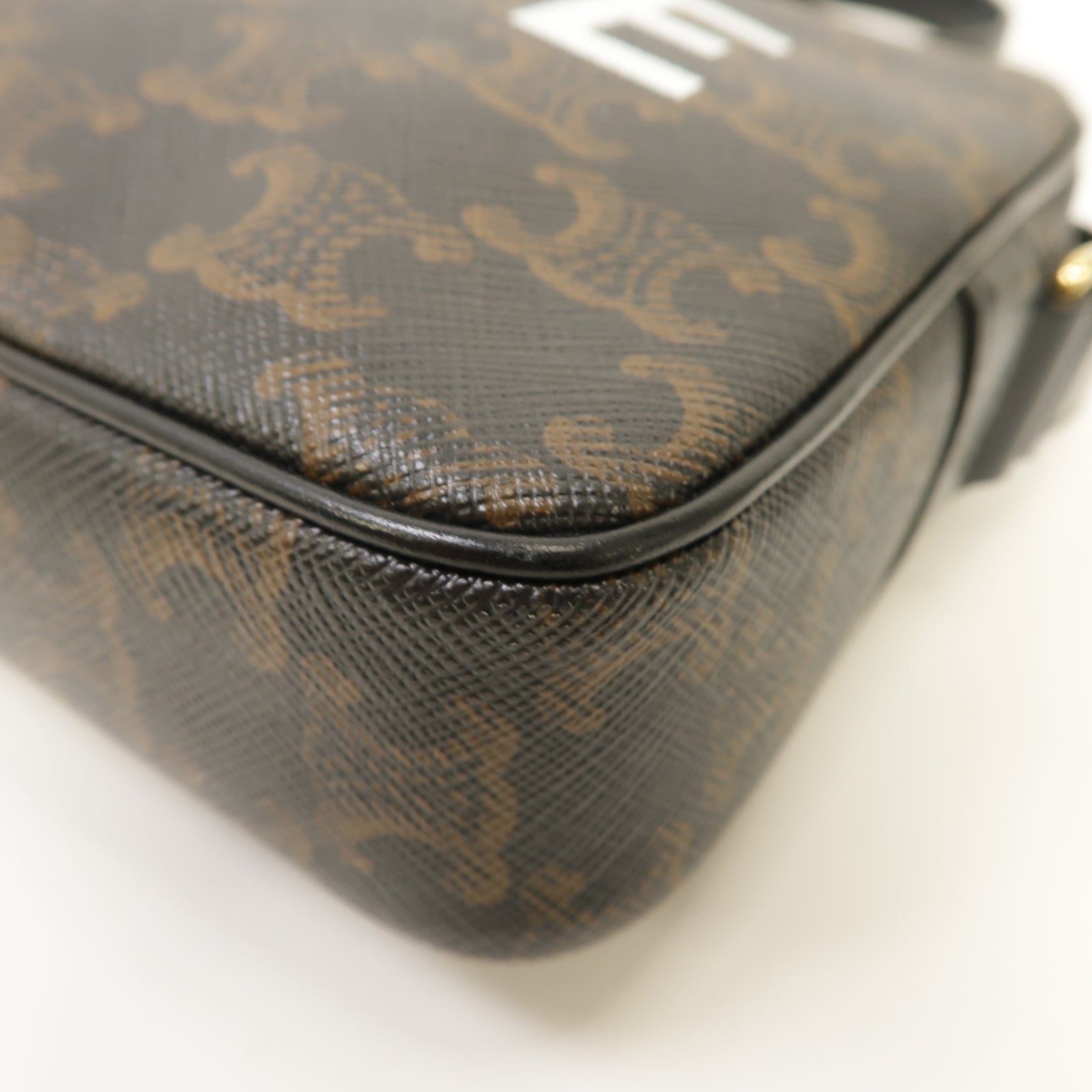CELINE 塗層帆布Medium Messenger Bag金扣肩背袋棕色