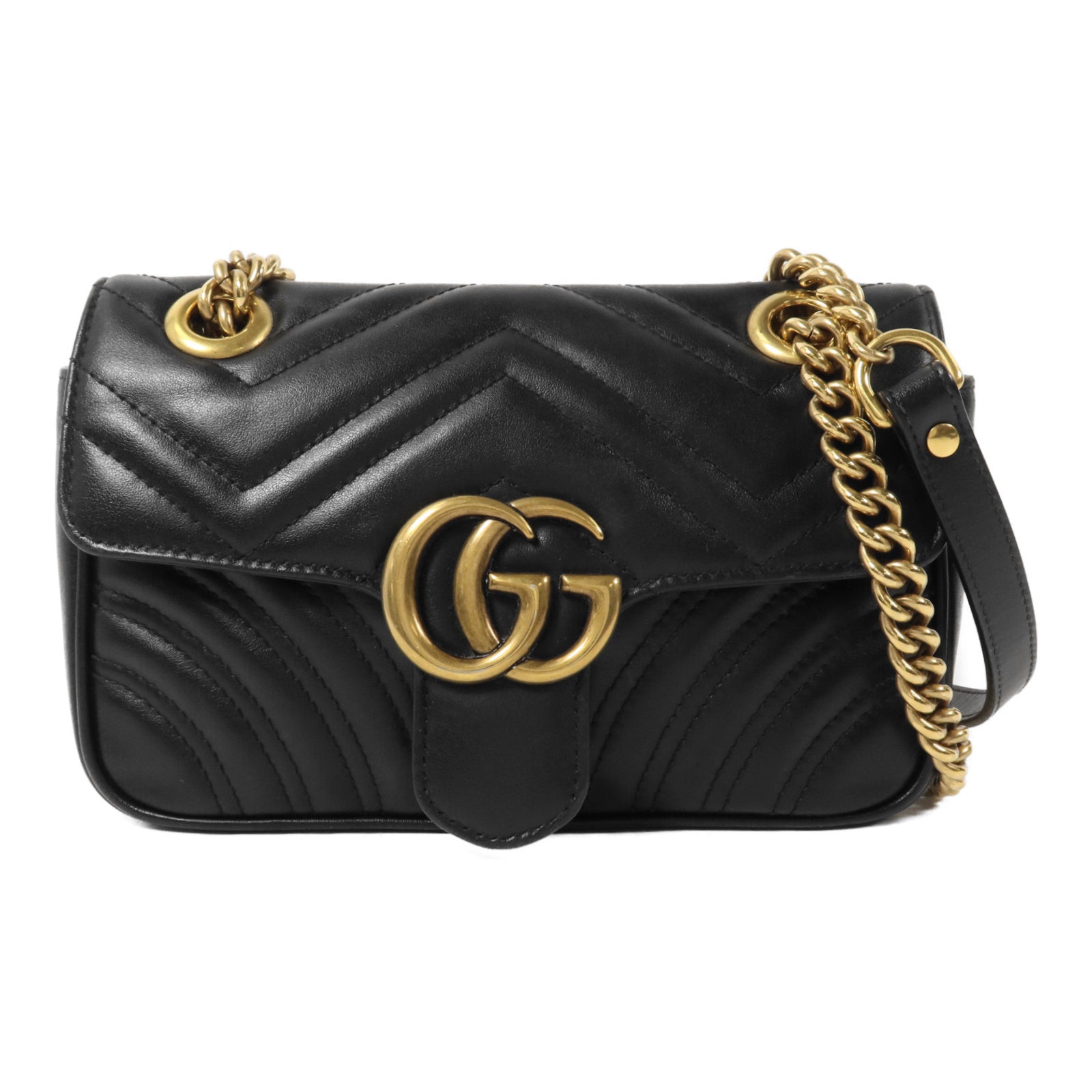 GUCCI 牛皮皮革GG Marmont Small鏈帶手挽肩背兩用袋