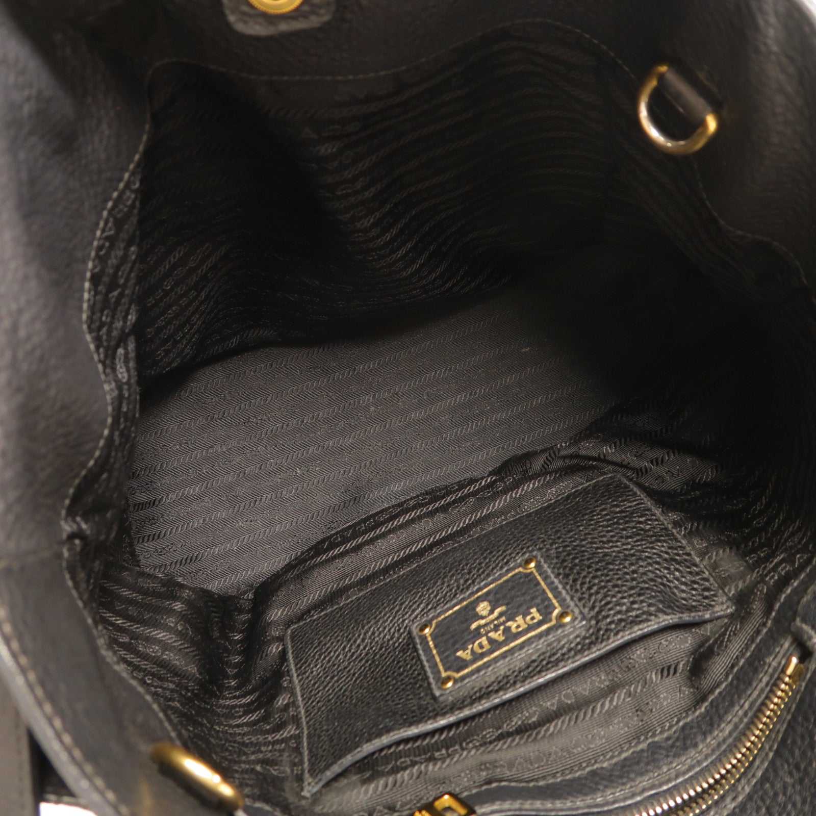 PRADA Side Pocket Tote Bag Handbag 2 Way Shoulder Bag Calfskin Leather Black