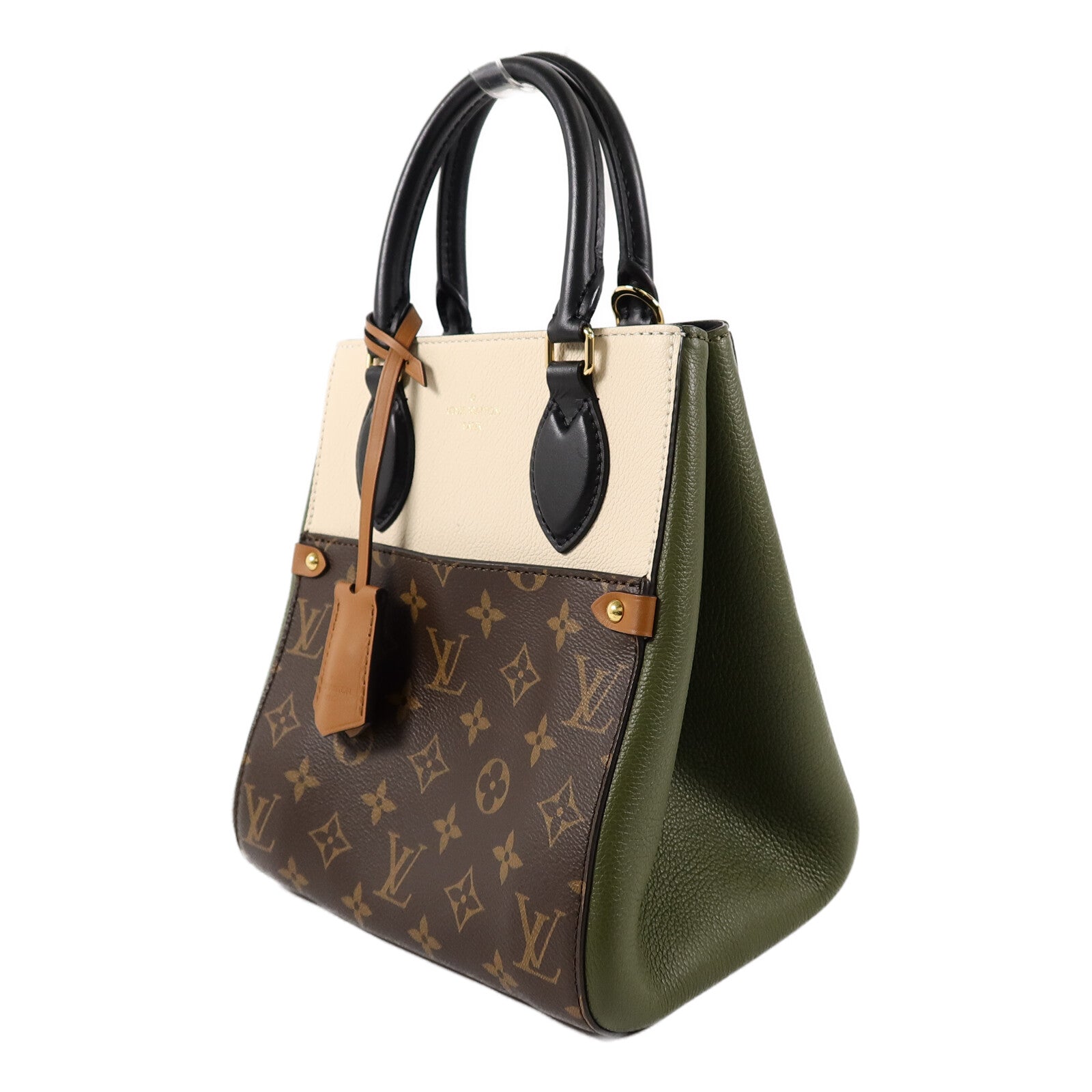 LOUIS VUITTON Monogram/牛皮皮革Fold Tote PM手挽肩背兩用袋