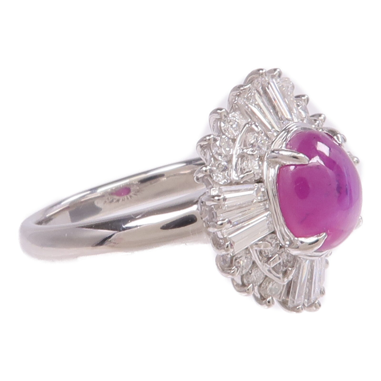 JEWELRY 【激減優惠】PT900鉑金Star Sapphire Diamond Ring紫色星光藍寶石/鑽石戒指US#5.75