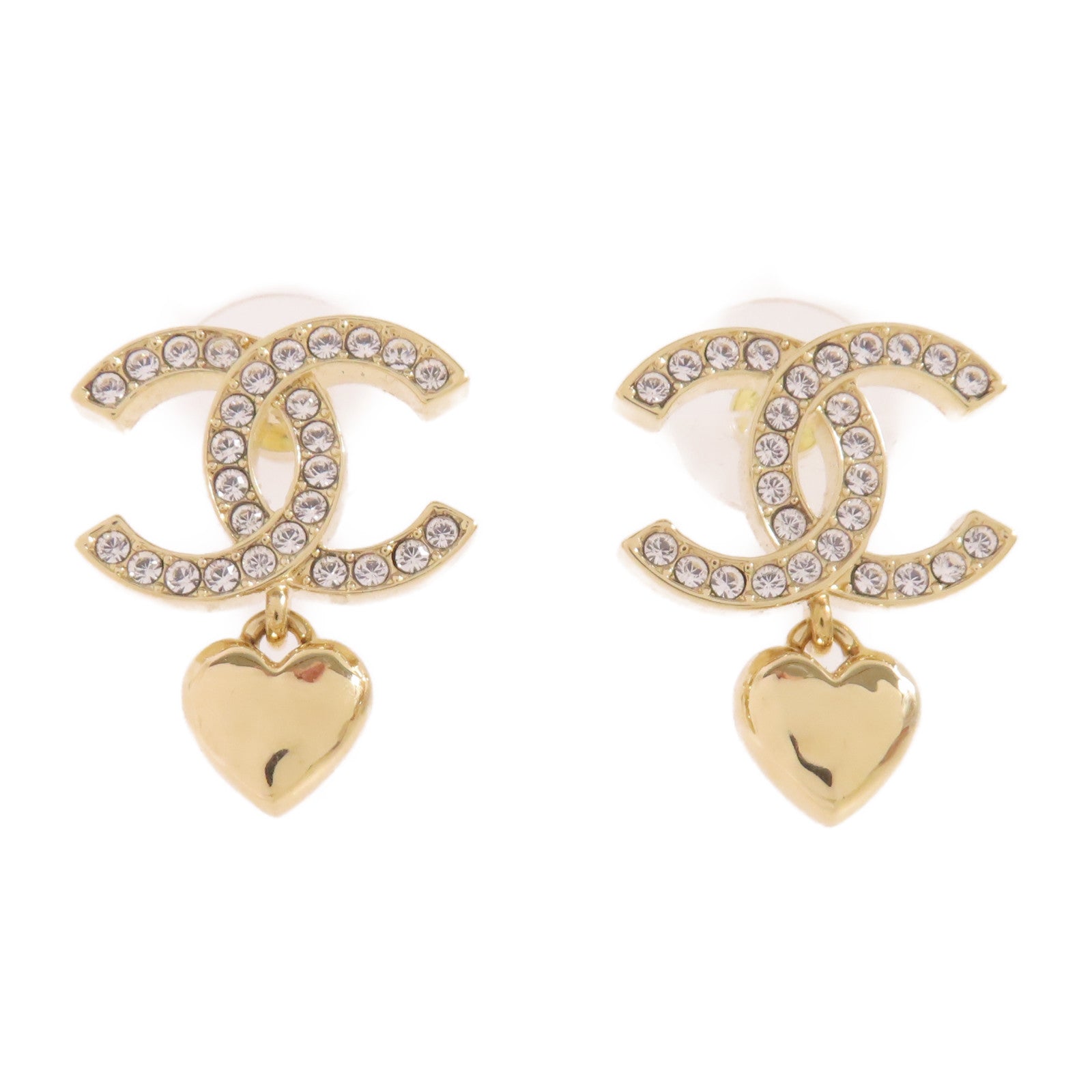 CHANEL 金屬/水晶玻璃CC Earrings耳環金色