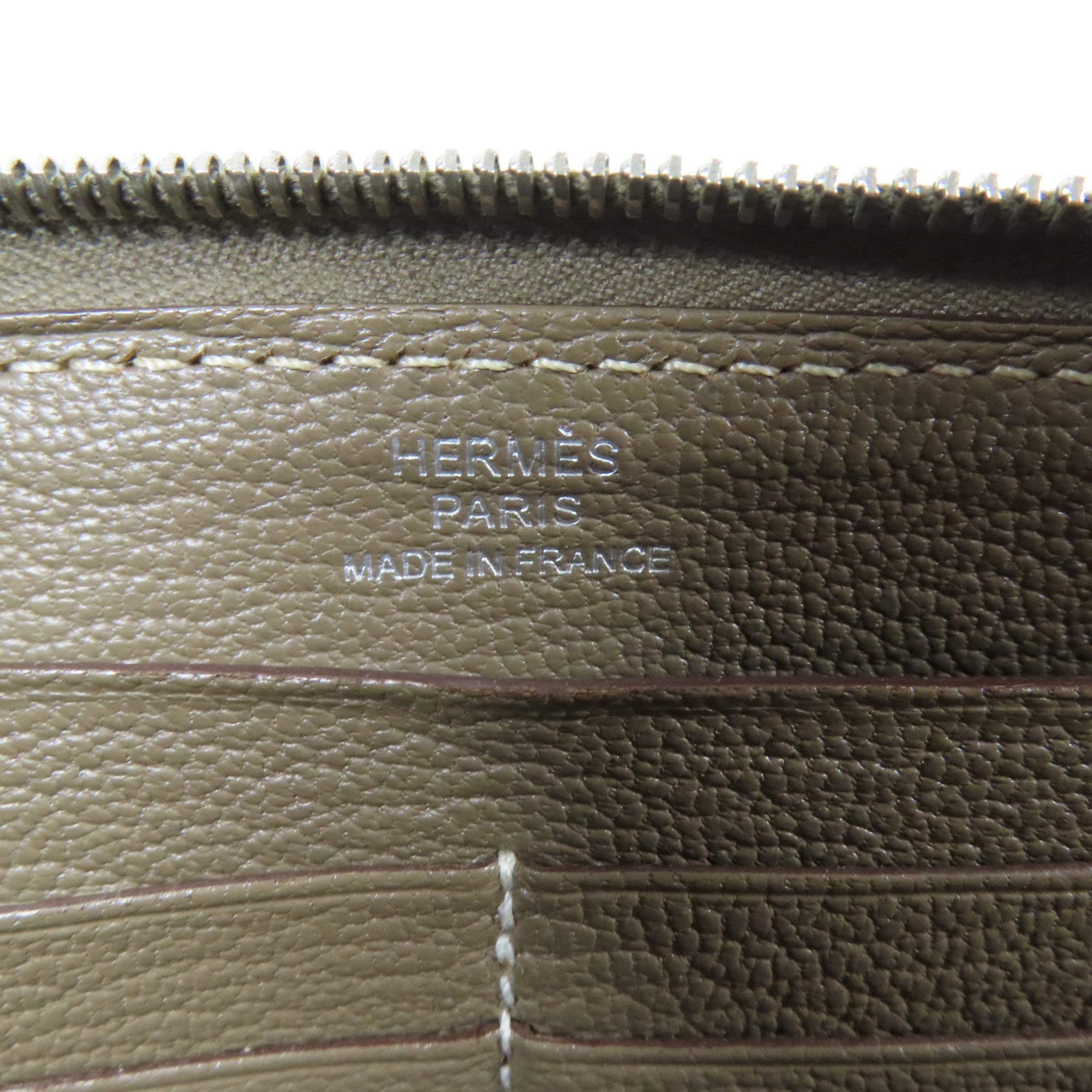 HERMES Chevre皮革Azap Wallet銀扣長錢包Etoupe