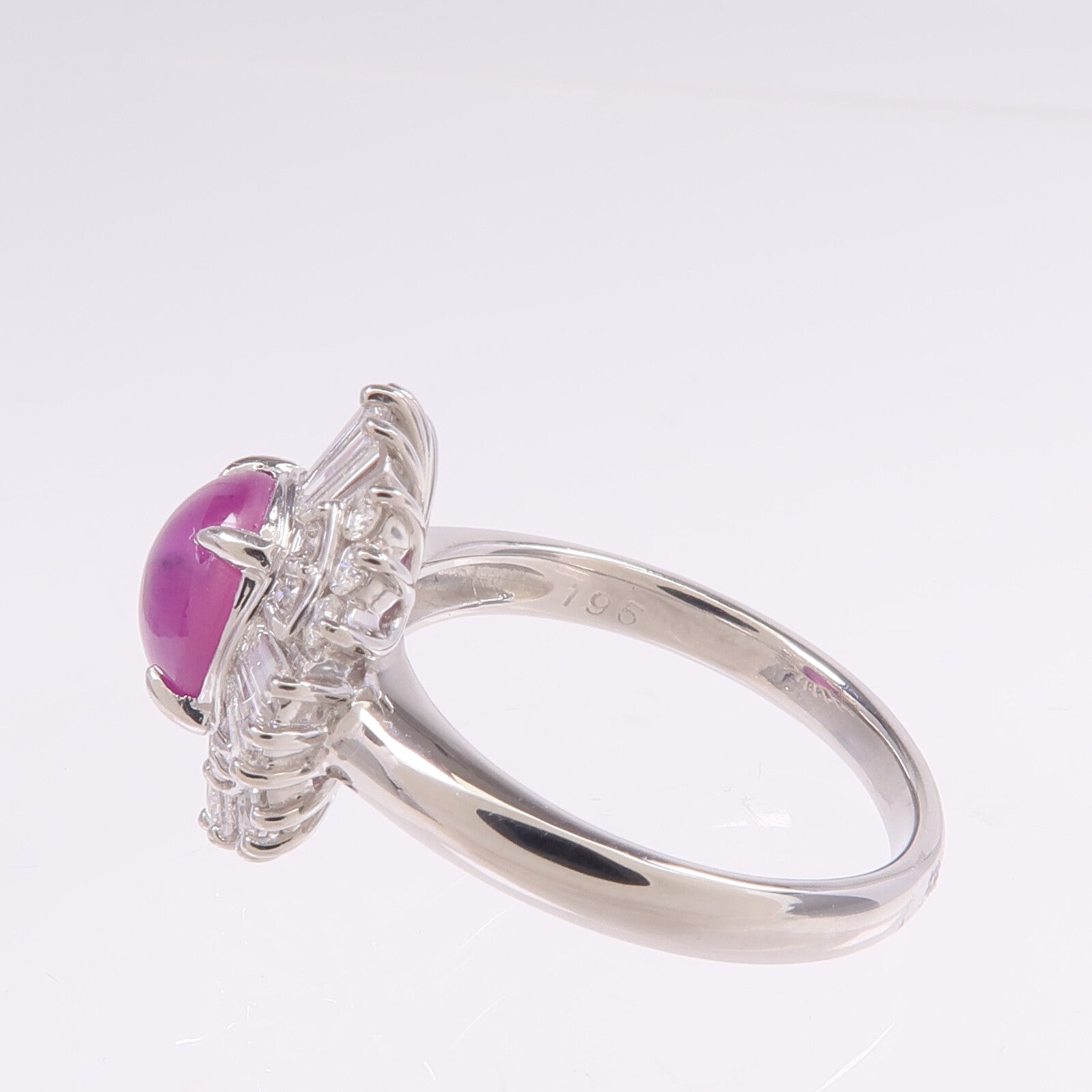 JEWELRY 【激減優惠】PT900鉑金Star Sapphire Diamond Ring紫色星光藍寶石/鑽石戒指US#5.75