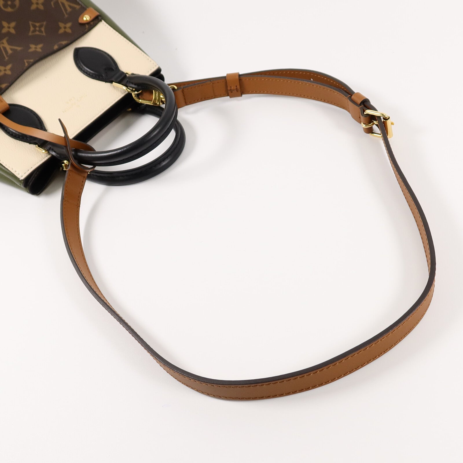 LOUIS VUITTON Monogram/牛皮皮革Fold Tote PM手挽肩背兩用袋
