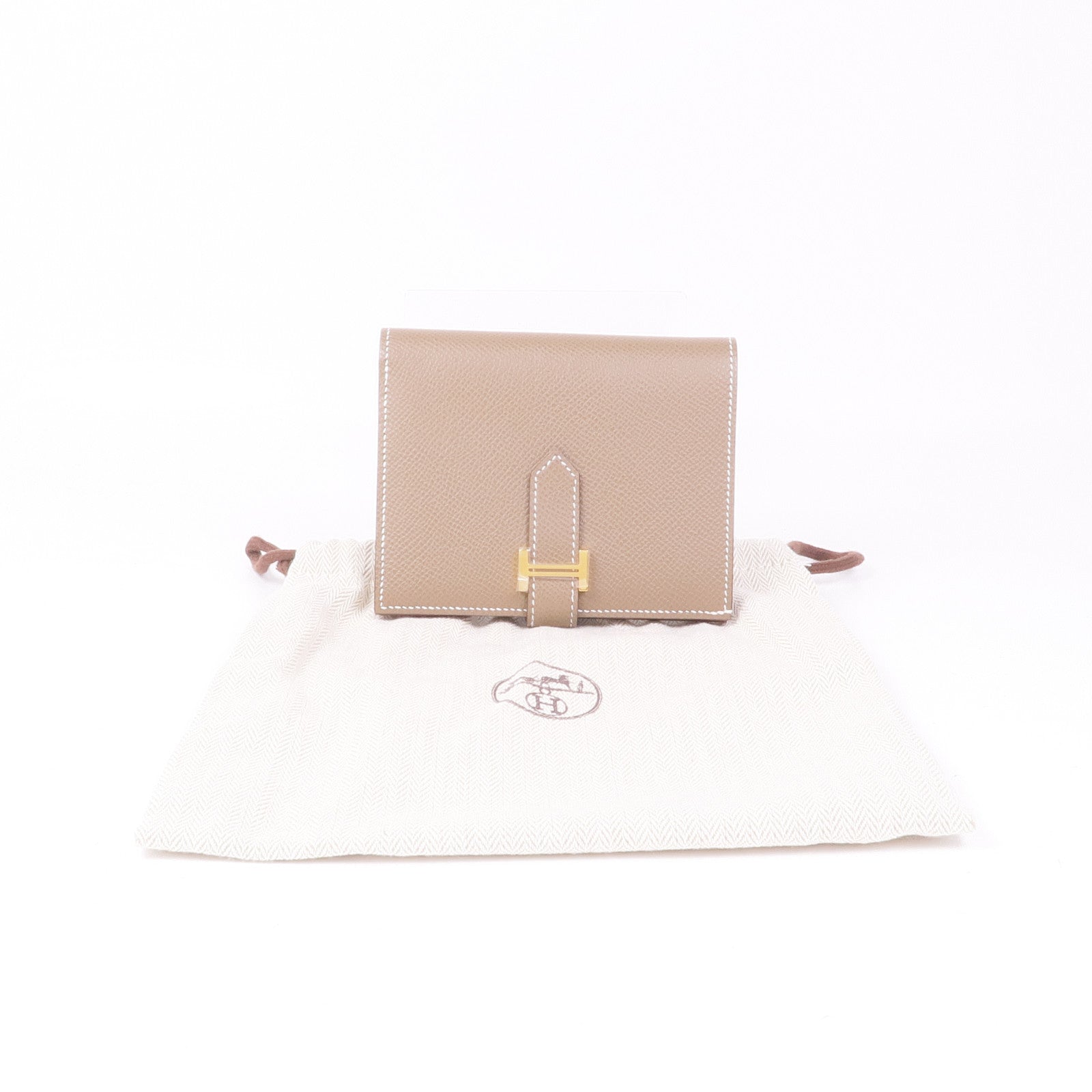HERMES Epsom皮革Bearn Compact Wallet金扣錢包18 Etoupe