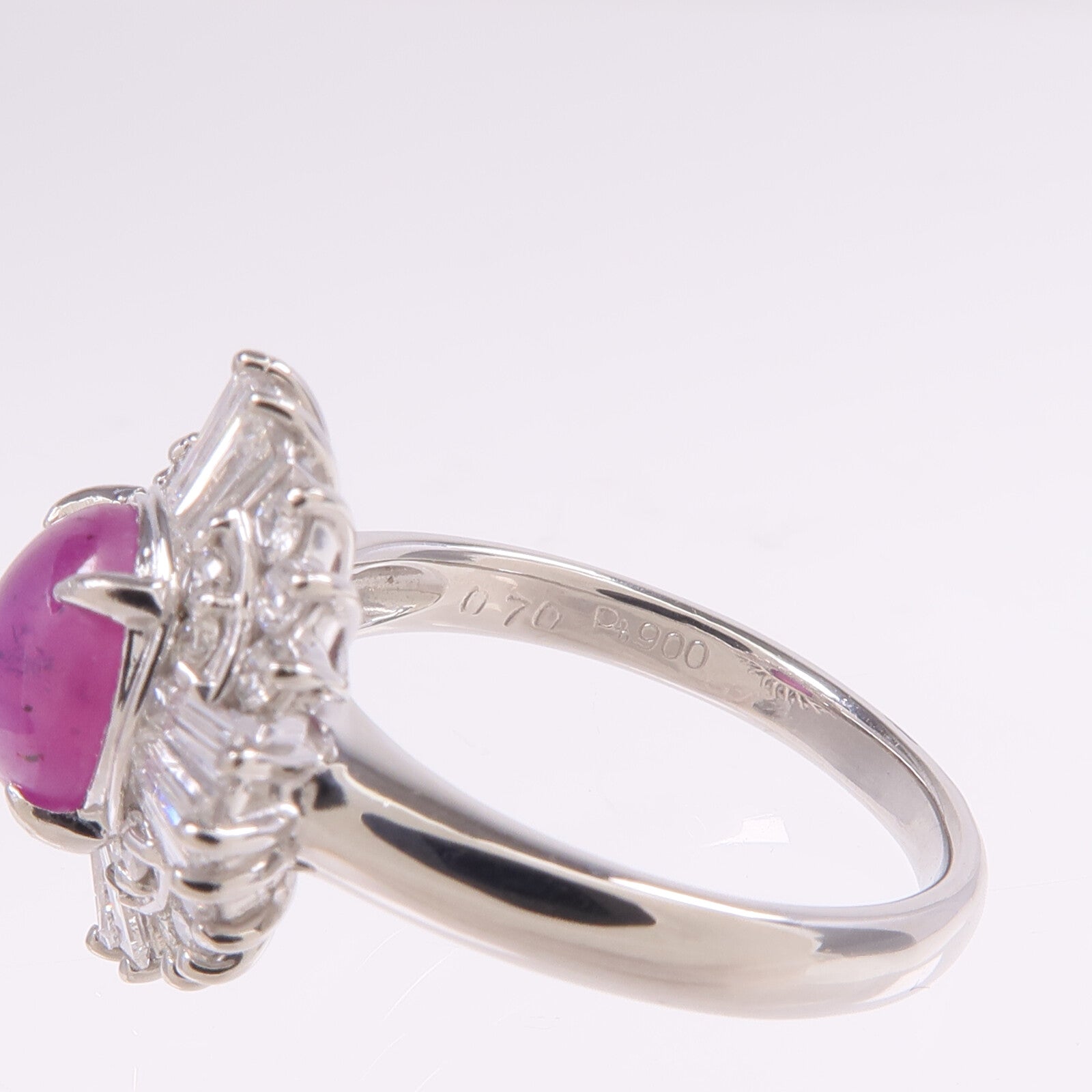 JEWELRY 【激減優惠】PT900鉑金Star Sapphire Diamond Ring紫色星光藍寶石/鑽石戒指US#5.75