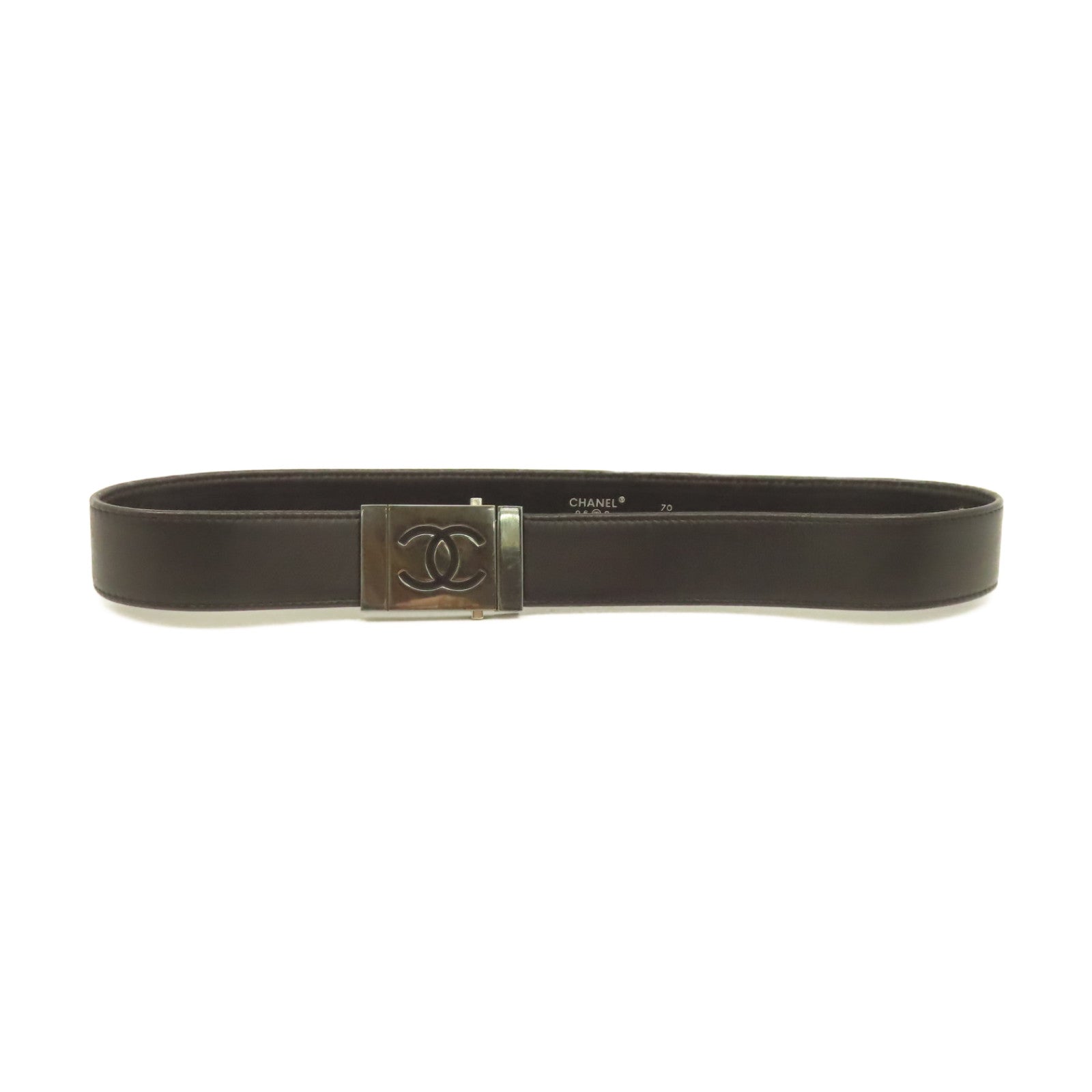 CHANEL 【激減優惠】金屬/牛皮皮革Belt銀扣皮帶黑色