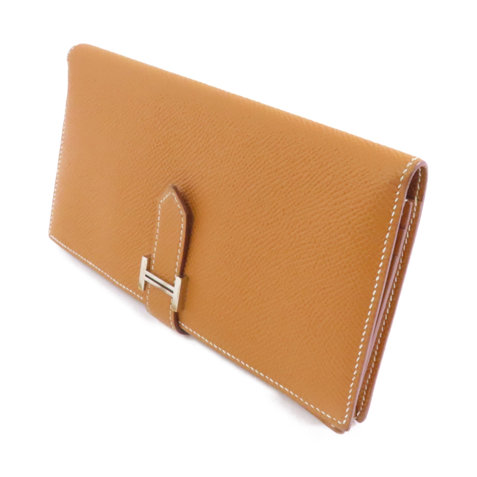 HERMES 【激減優惠】Epsom皮革Bearn Wallet銀扣長錢包Gold/經典駝色