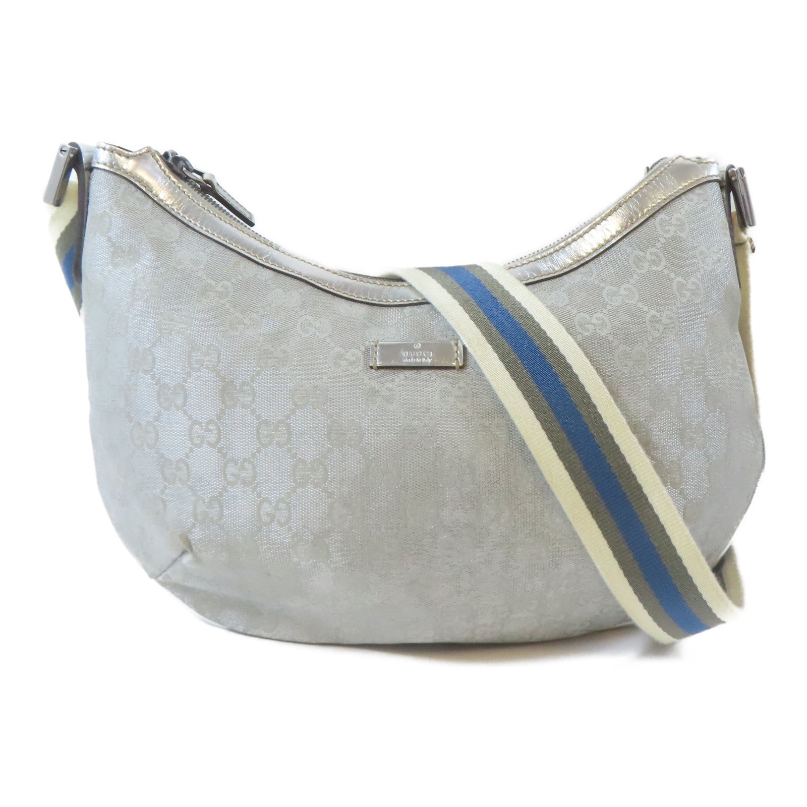 GUCCI 帆布Shoulder Bag銀扣肩背袋銀色