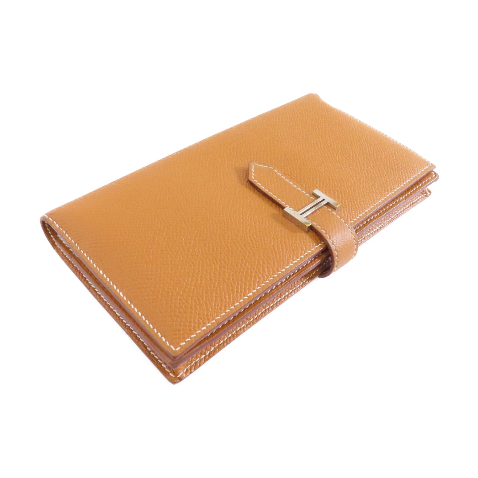 HERMES 【激減優惠】Epsom皮革Bearn Wallet銀扣長錢包Gold/經典駝色