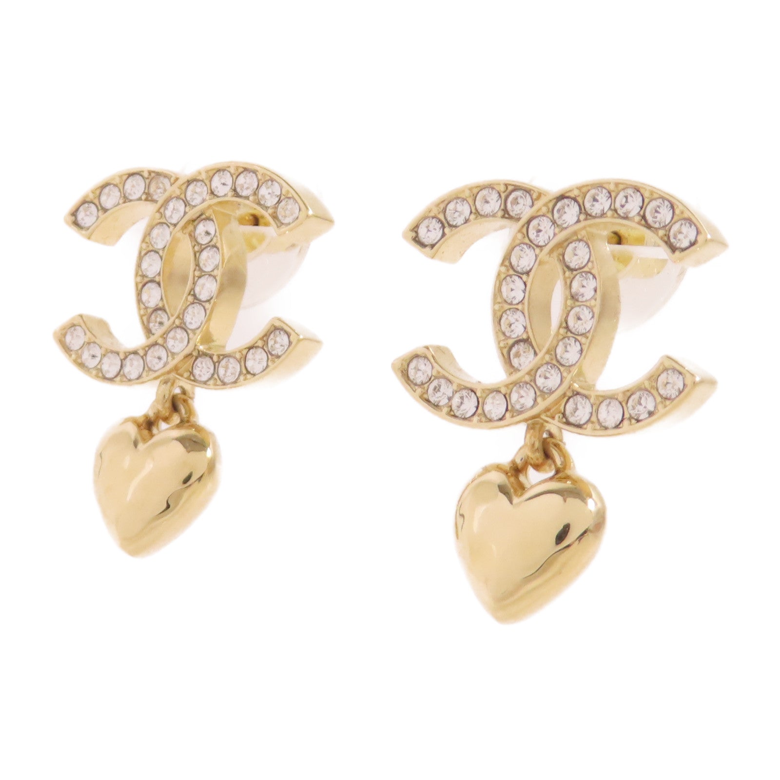 CHANEL 金屬/水晶玻璃CC Earrings耳環金色