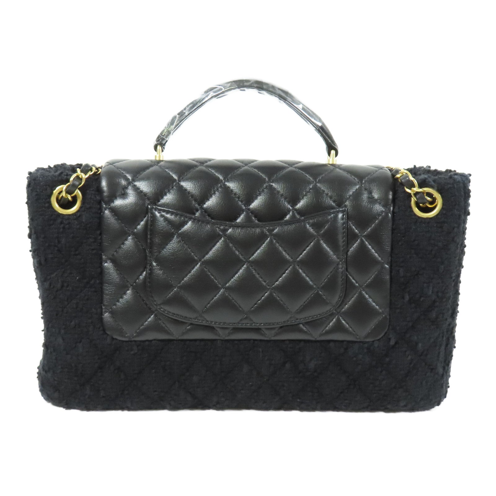 CHANEL 羊皮皮革/粗花呢2 Way Shoulder金扣手挽肩背兩用袋